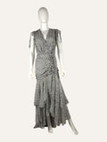 Veronica Beard Silk Ruched Maxi Dress White and Black