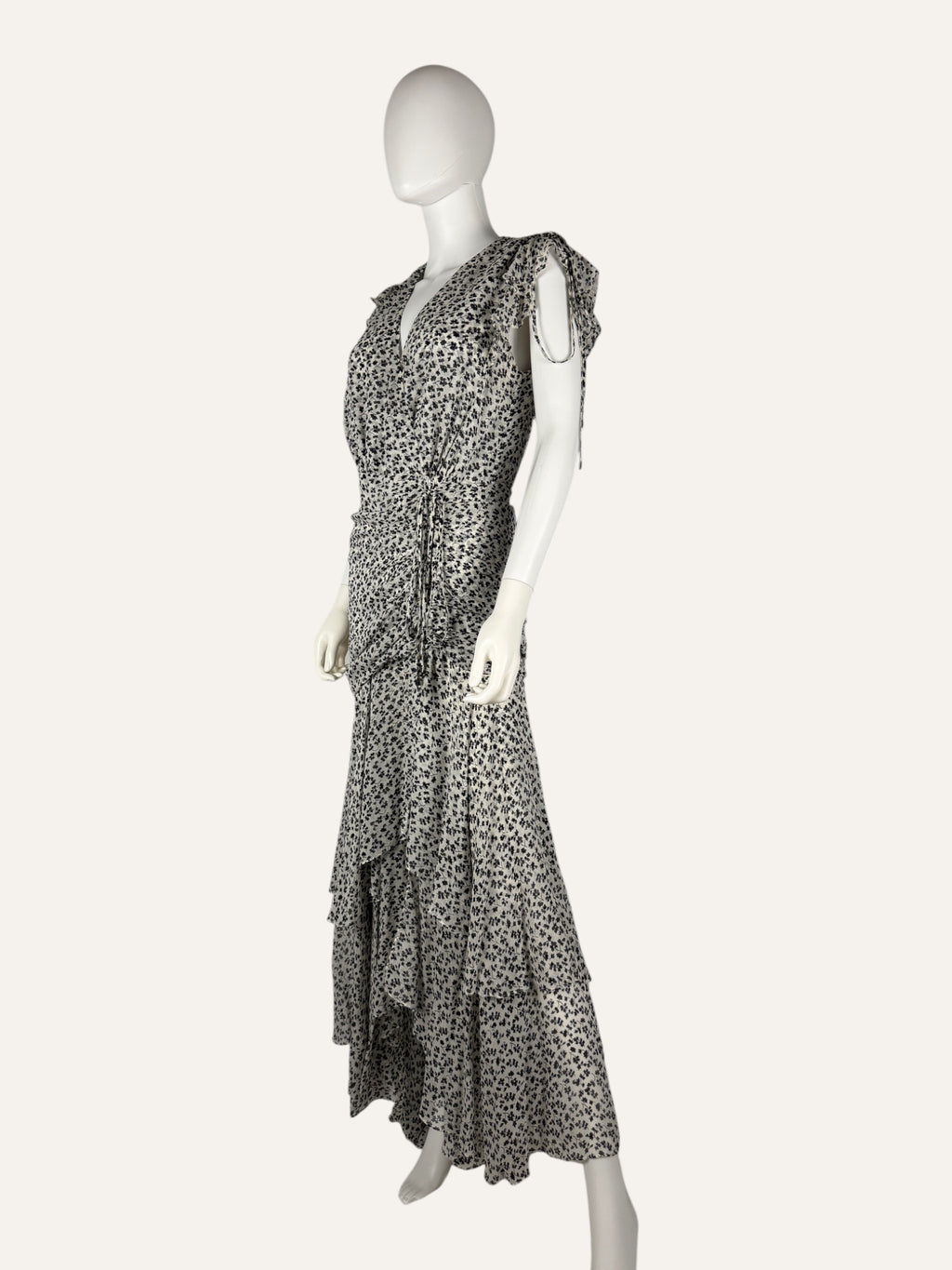 Veronica Beard Silk Ruched Maxi Dress White and Black