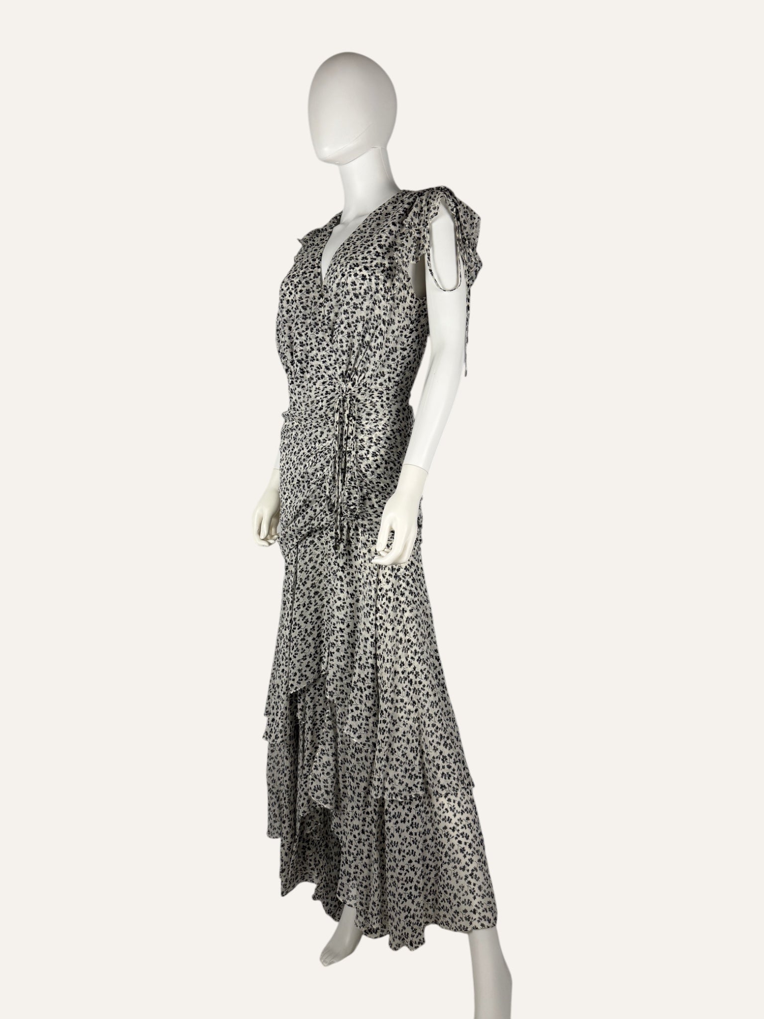 Veronica Beard Silk Ruched Maxi Dress White and Black