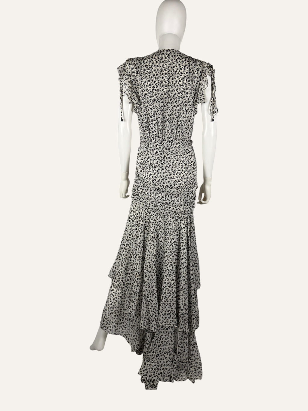 Veronica Beard Silk Ruched Maxi Dress White and Black