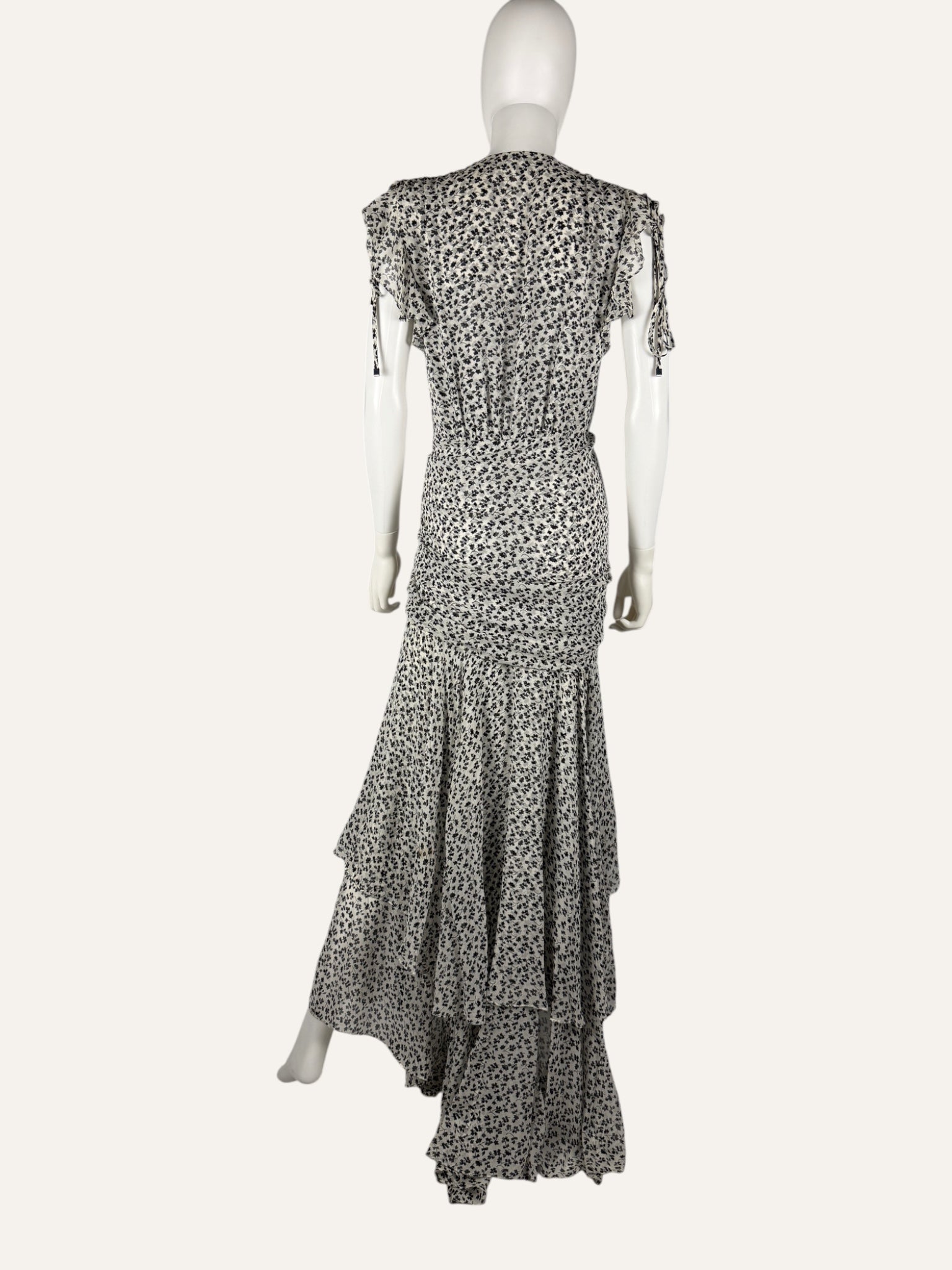 Veronica Beard Silk Ruched Maxi Dress White and Black