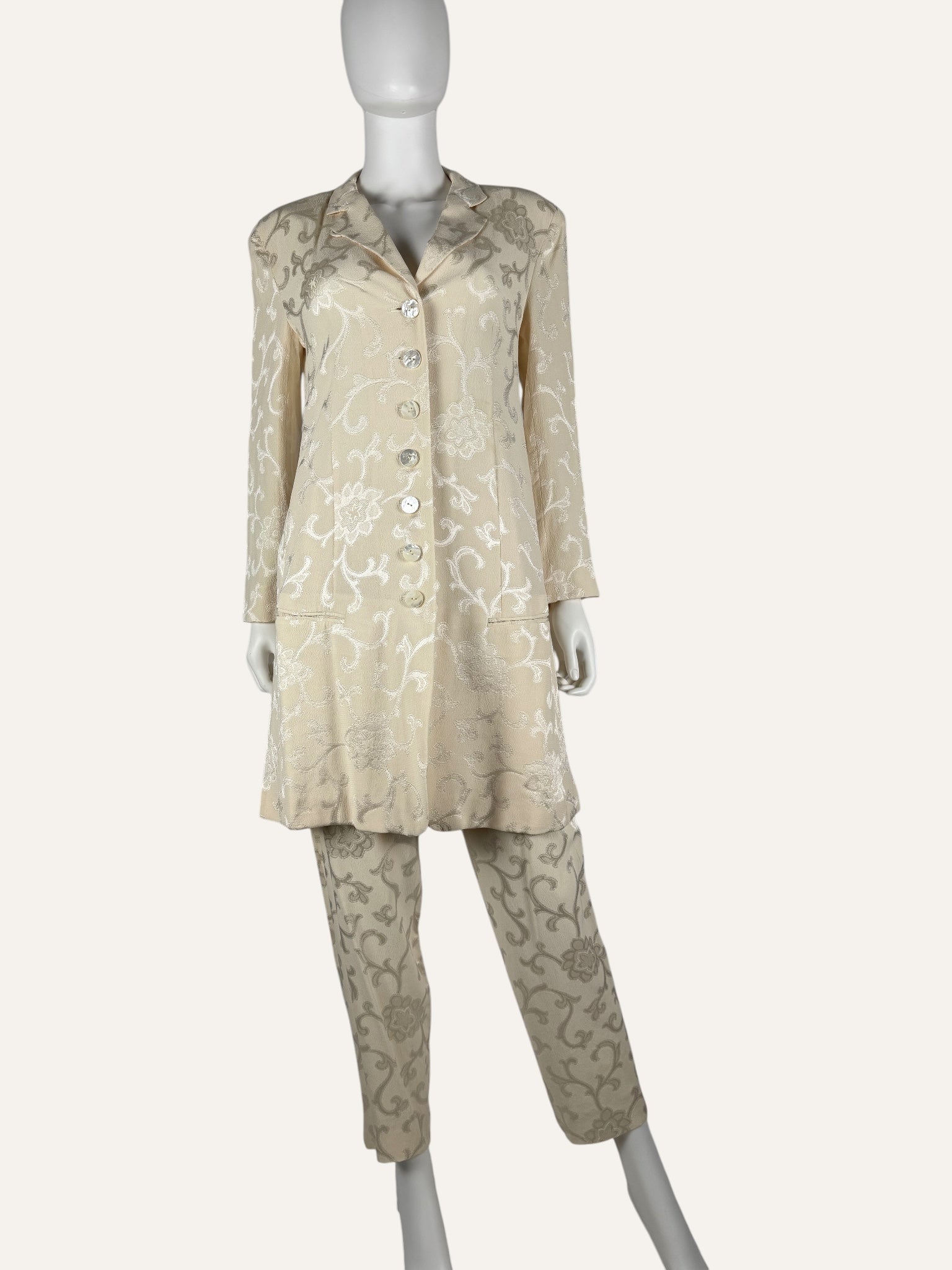 Donna Karan Vintage Silk Cream Brocade Pant Suit