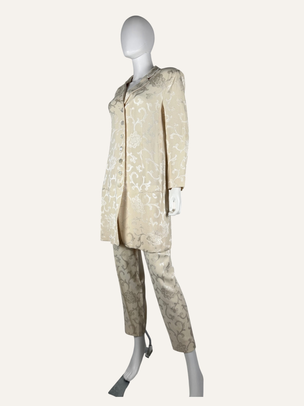 Donna Karan Vintage Silk Cream Brocade Pant Suit