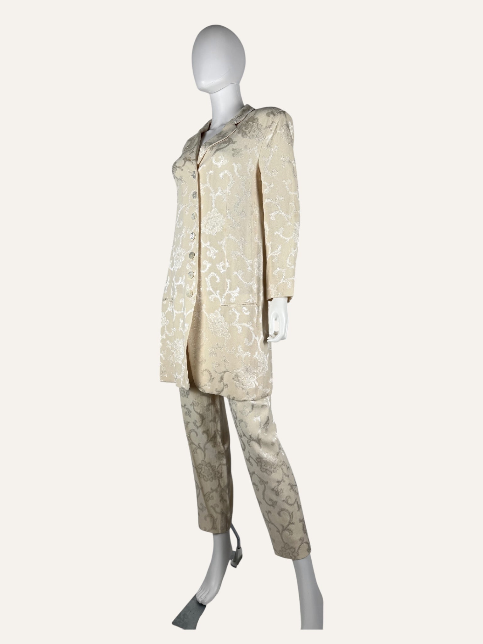 Donna Karan Vintage Silk Cream Brocade Pant Suit
