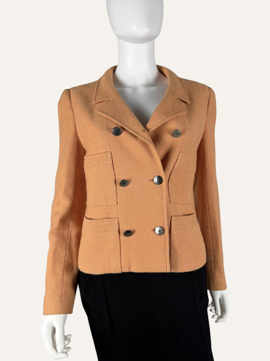 Chanel SS 1998 Double Breasted Boucle Jacket Light Orange
