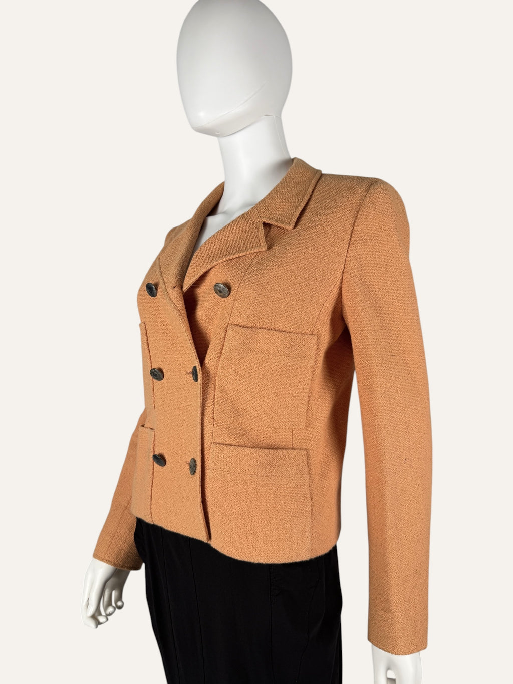 Chanel SS 1998 Double Breasted Boucle Jacket Light Orange