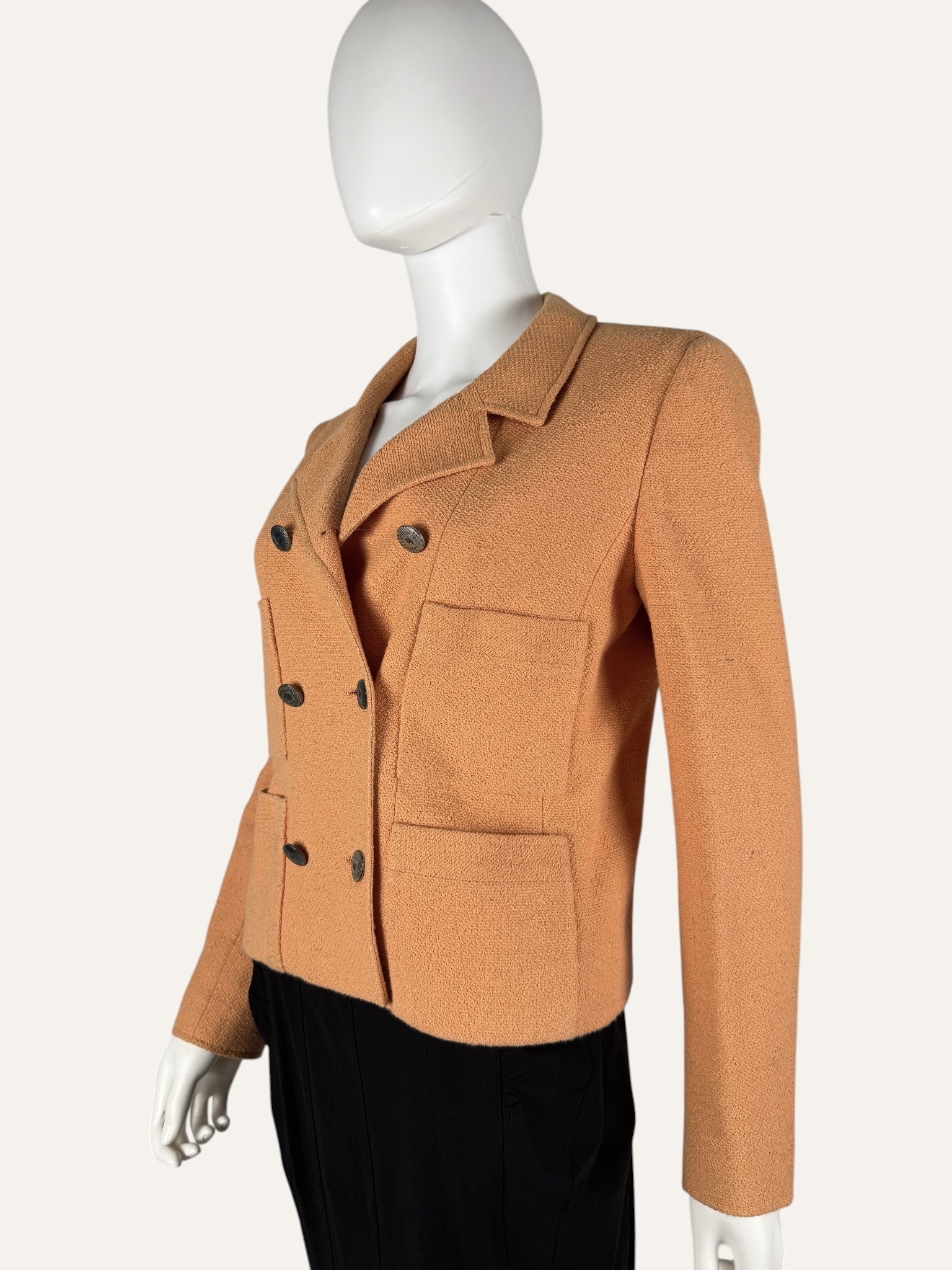 Chanel SS 1998 Double Breasted Boucle Jacket Light Orange