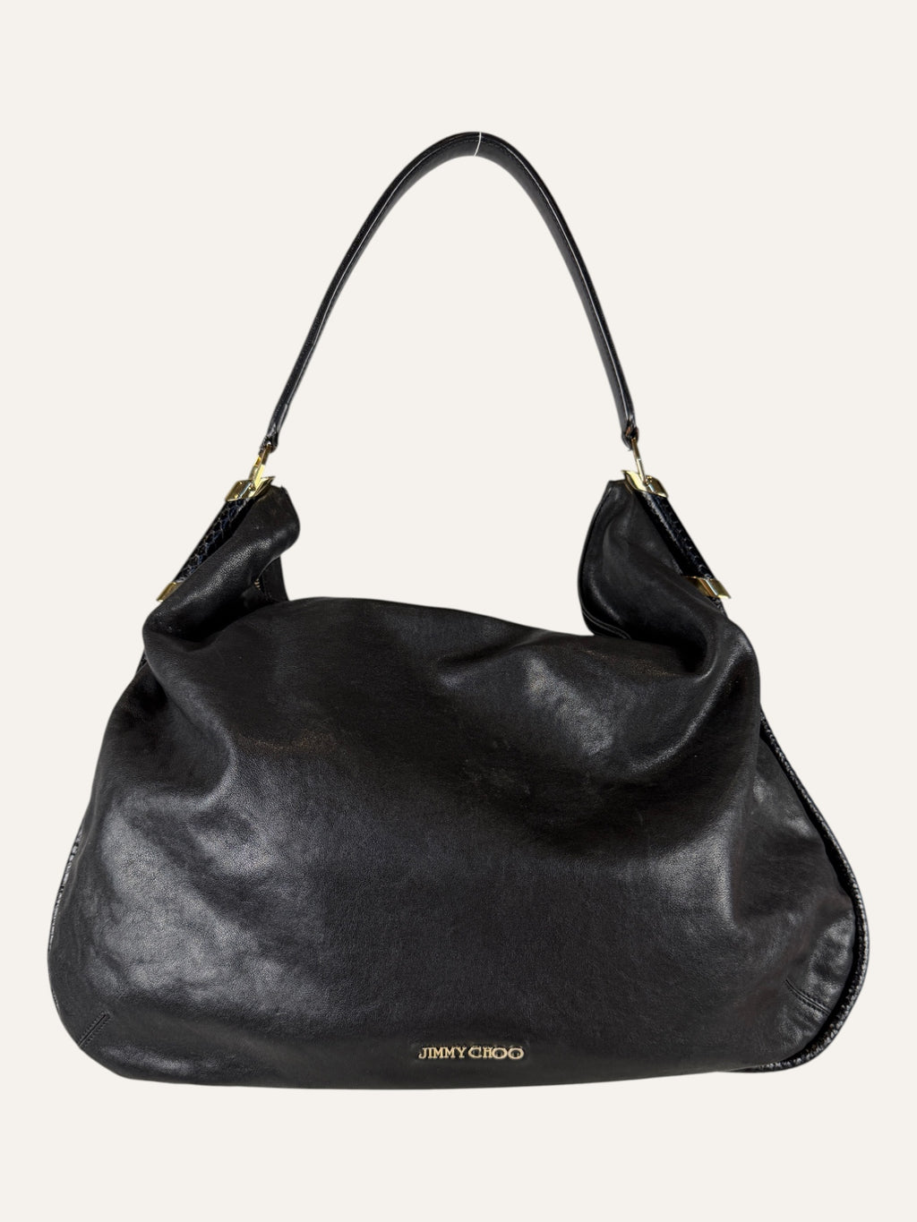 Jimmy Choo Large Black Leather Hobo Bag