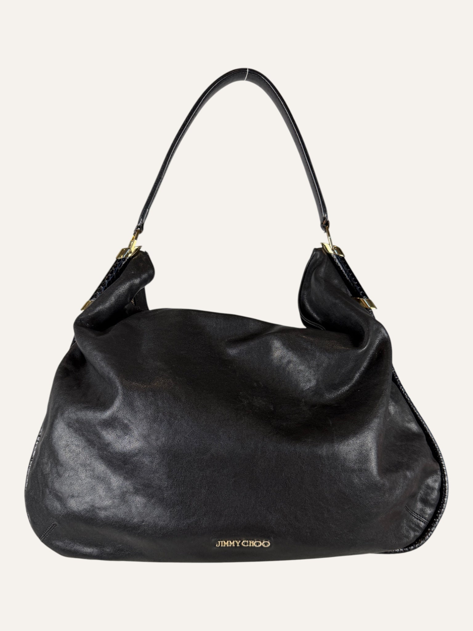 Jimmy Choo Large Black Leather Hobo Bag