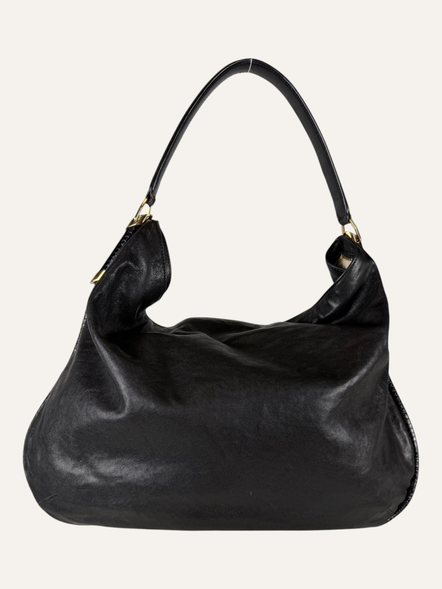 Jimmy Choo Large Black Leather Hobo Bag