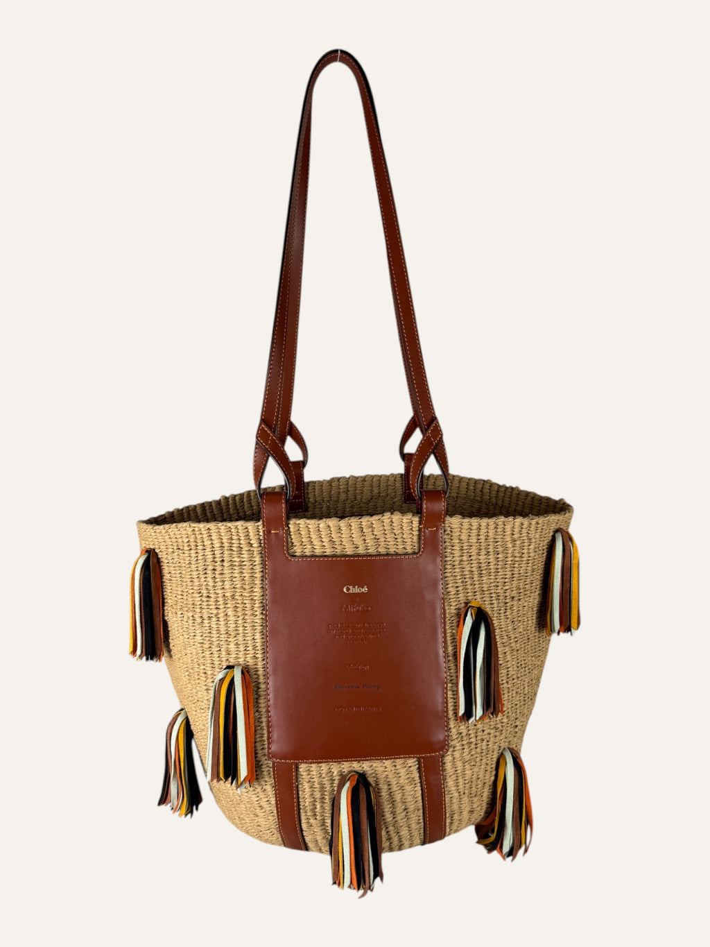 Chloe x Mifuko Rainbow Tassels Raffia Basket Bag