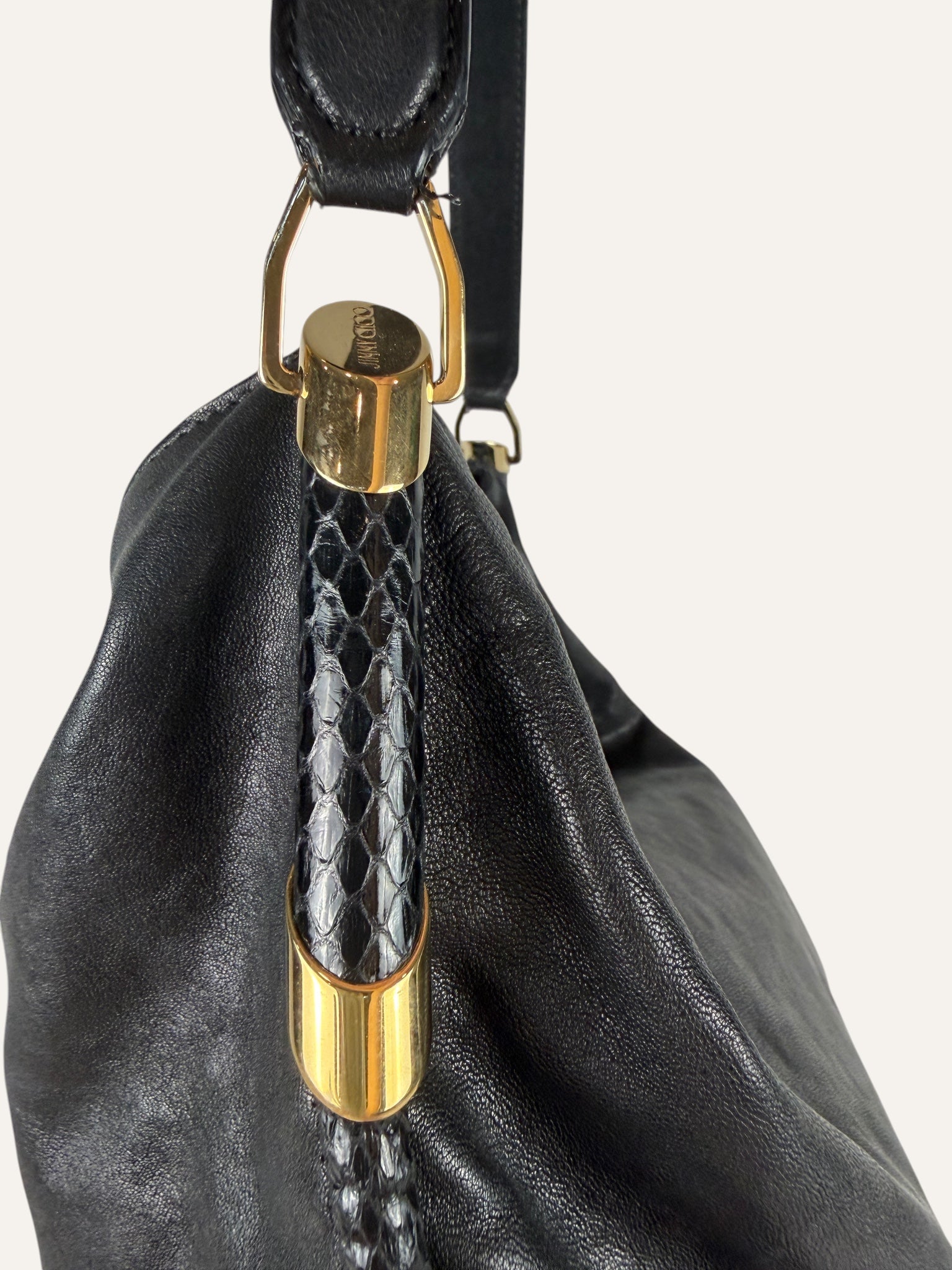 Jimmy Choo Large Black Leather Hobo Bag