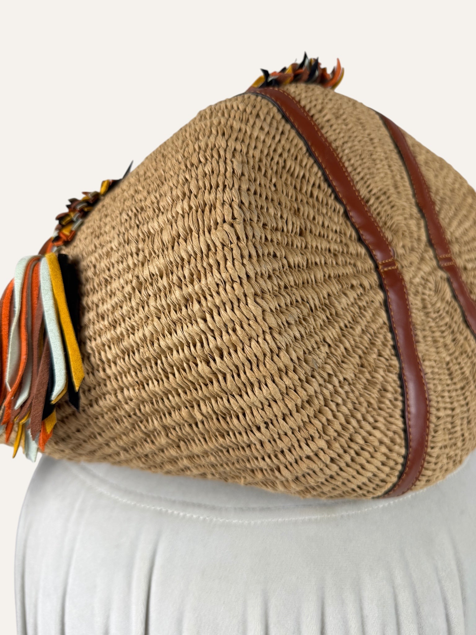 Chloe x Mifuko Rainbow Tassels Raffia Basket Bag