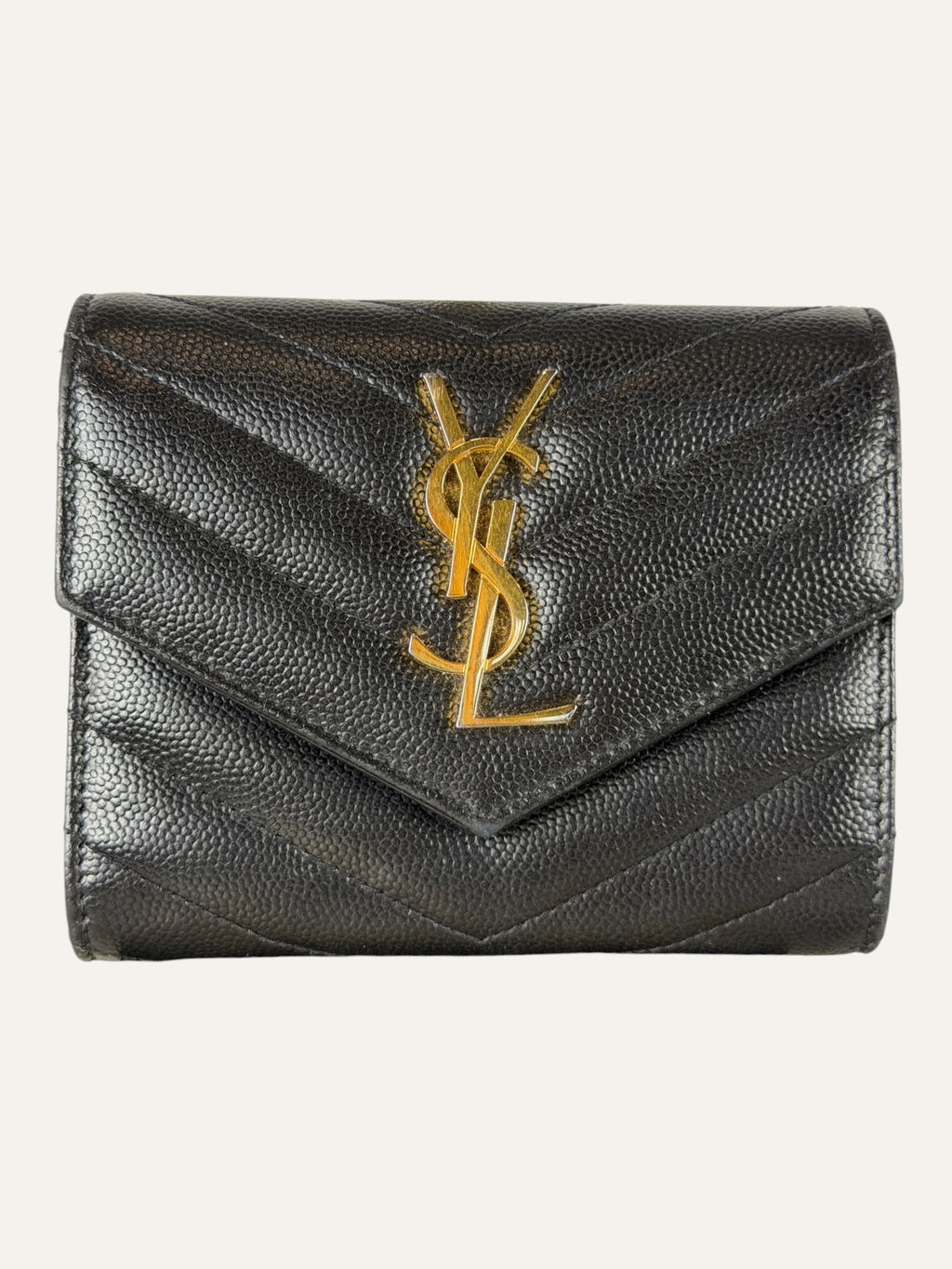 Saint Laurent Cassandre Matelassé Compact Black Tri-Fold Wallet