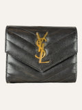 Saint Laurent Cassandre Matelassé Compact Black Tri-Fold Wallet