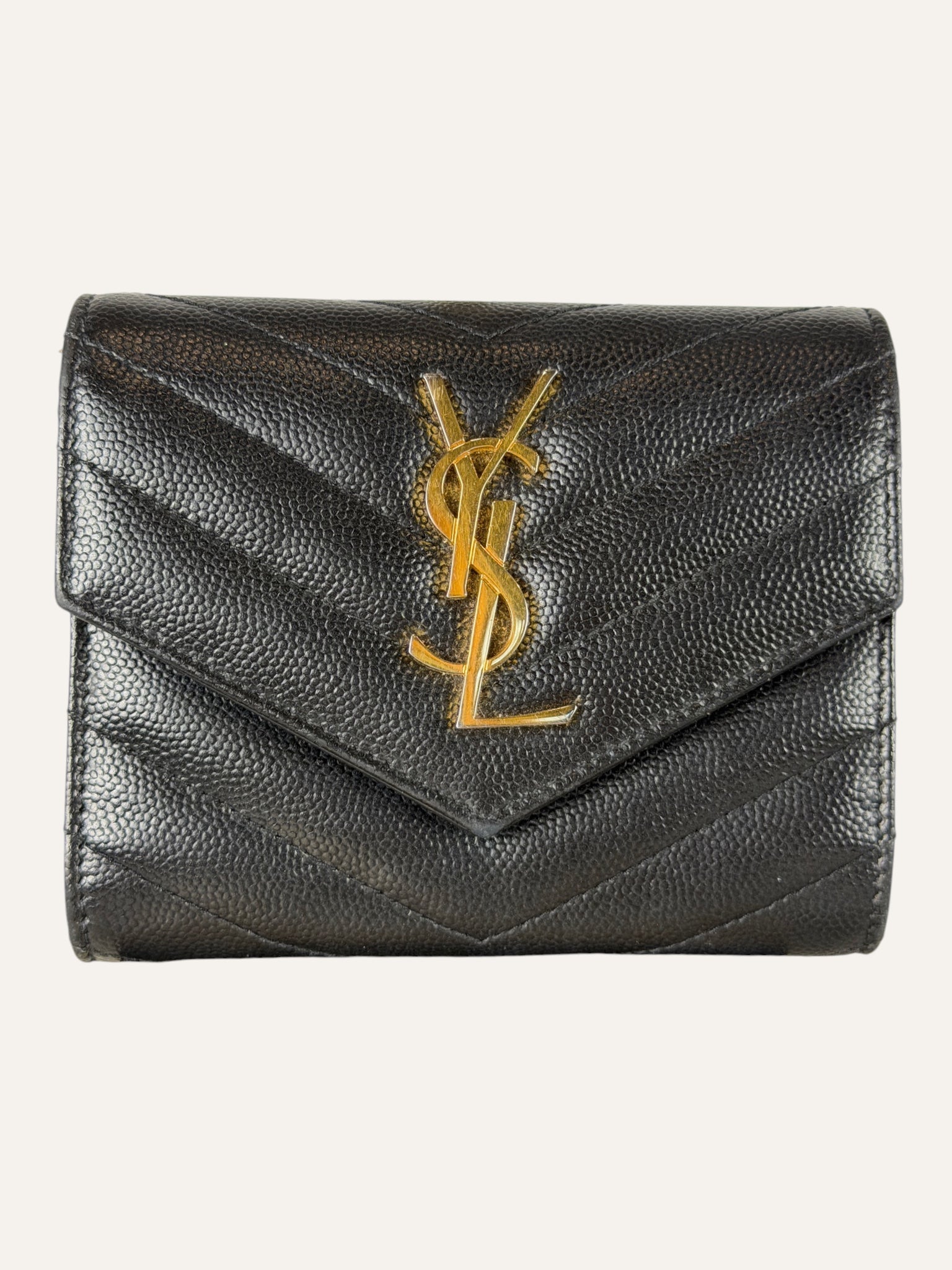 Saint Laurent Cassandre Matelassé Compact Black Tri-Fold Wallet