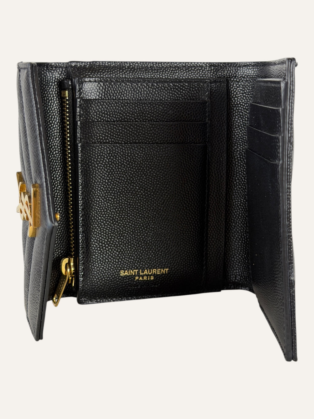 Saint Laurent Cassandre Matelassé Compact Black Tri-Fold Wallet