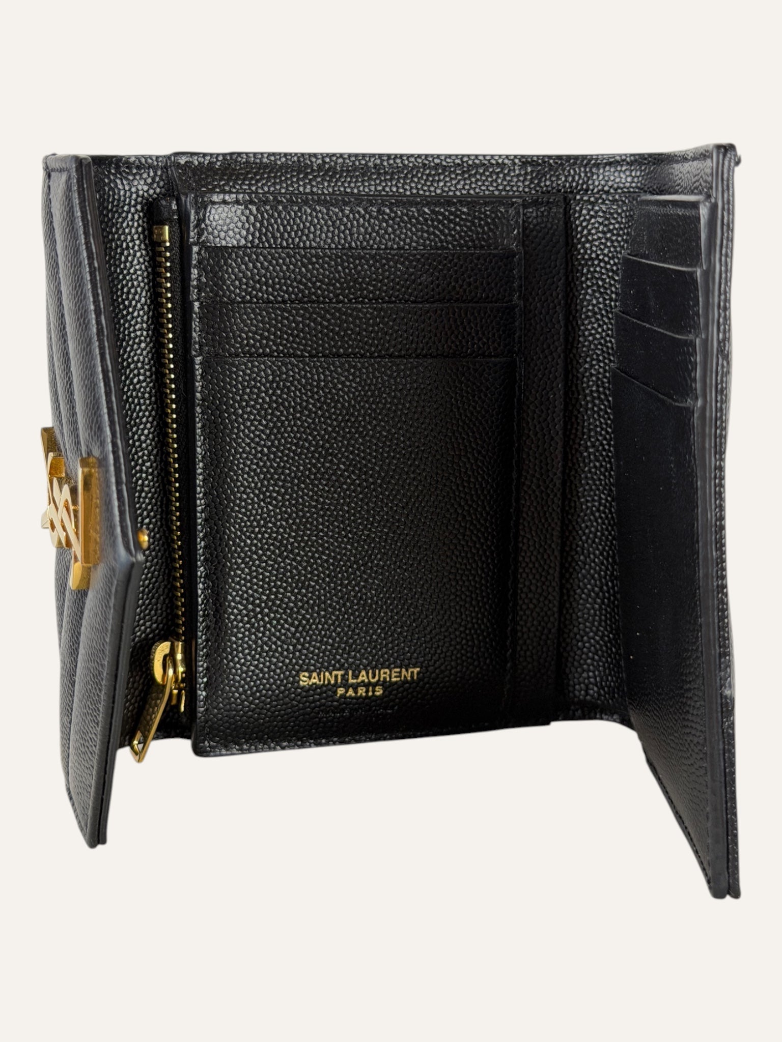 Saint Laurent Cassandre Matelassé Compact Black Tri-Fold Wallet