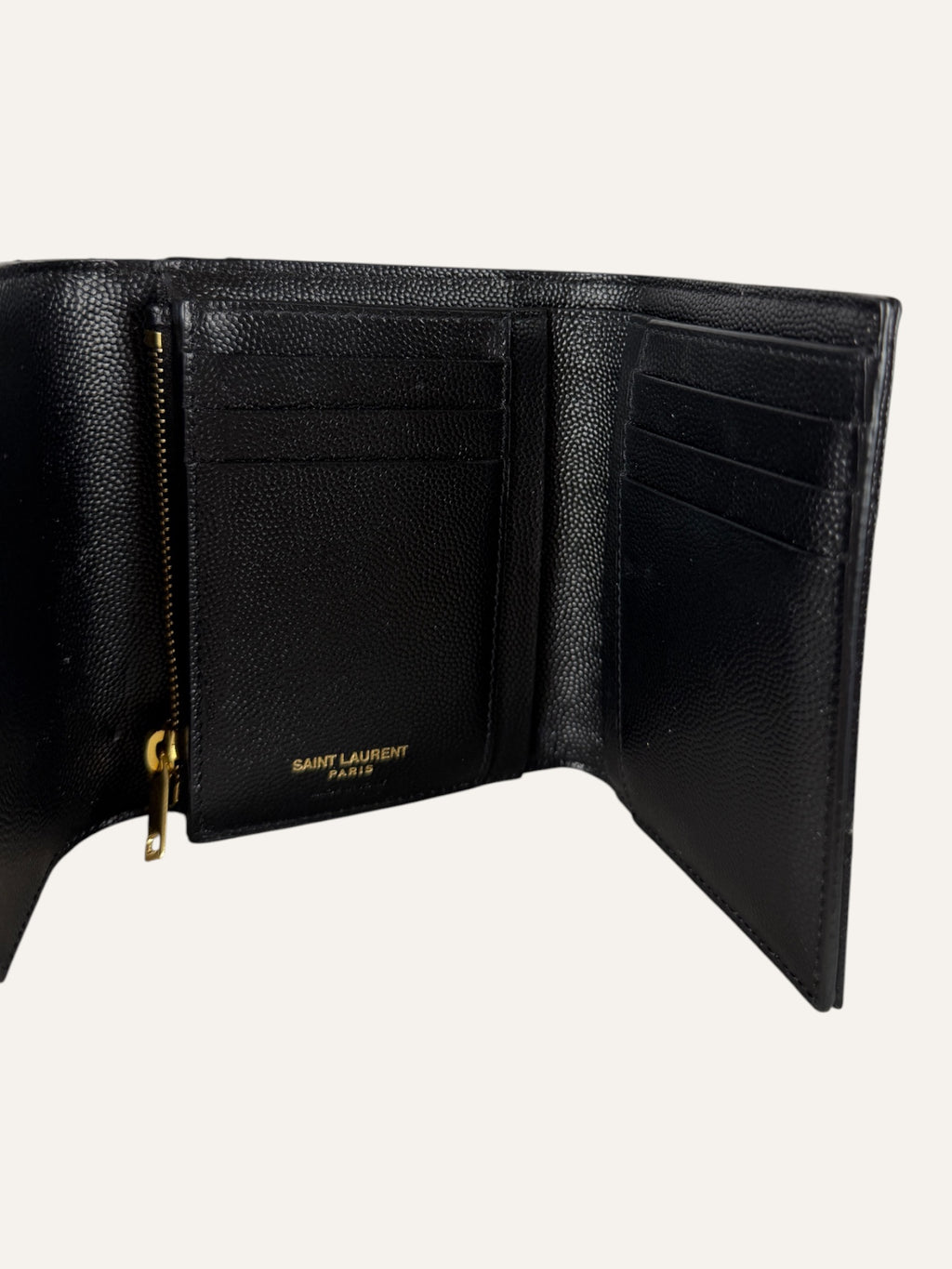 Saint Laurent Cassandre Matelassé Compact Black Tri-Fold Wallet