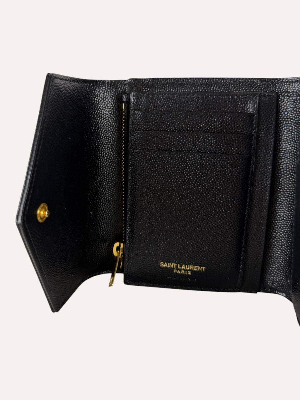 Saint Laurent Cassandre Matelassé Compact Black Tri-Fold Wallet