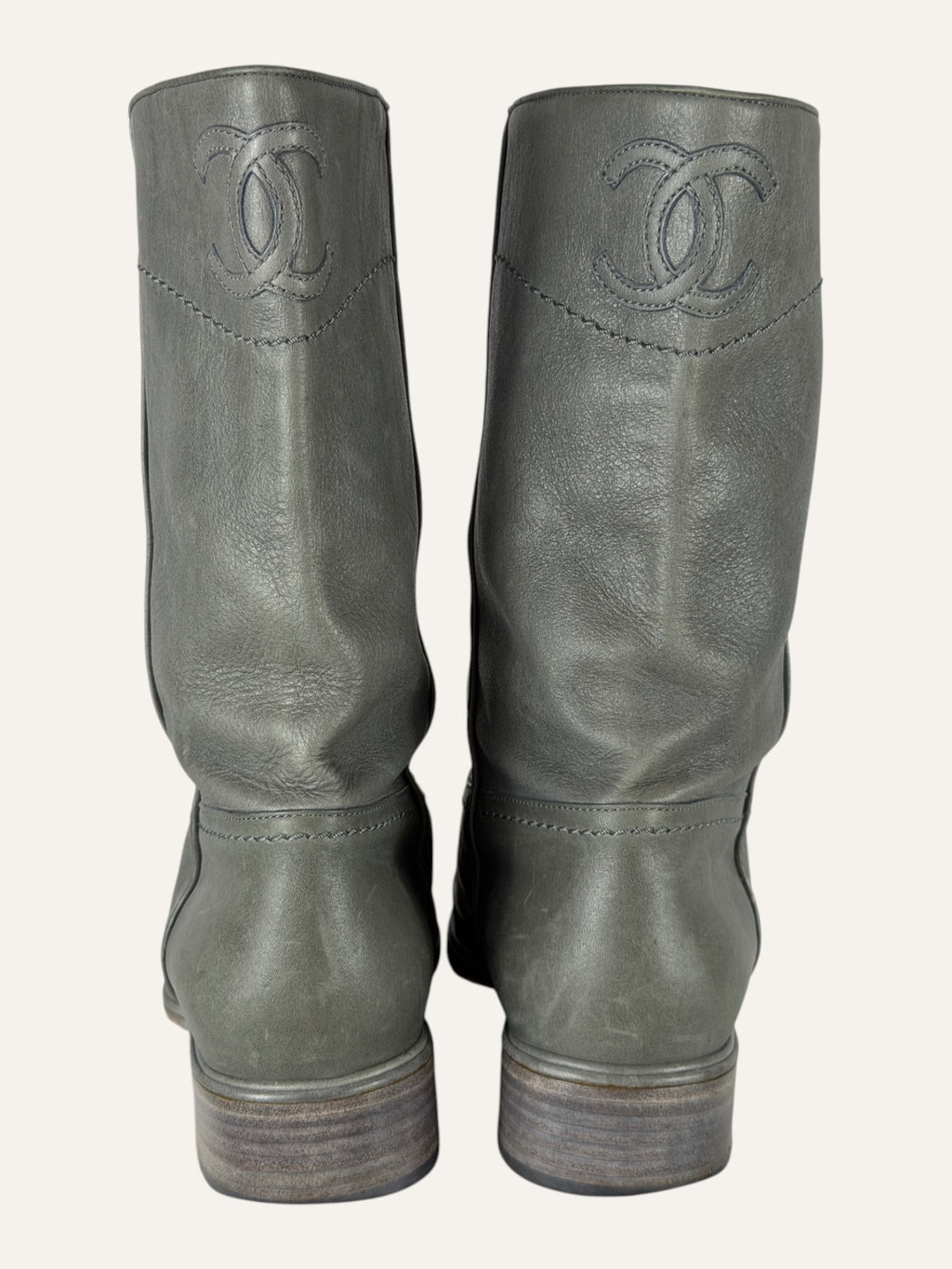 Chanel Interlocking CC Logo Gray Moto Boots
