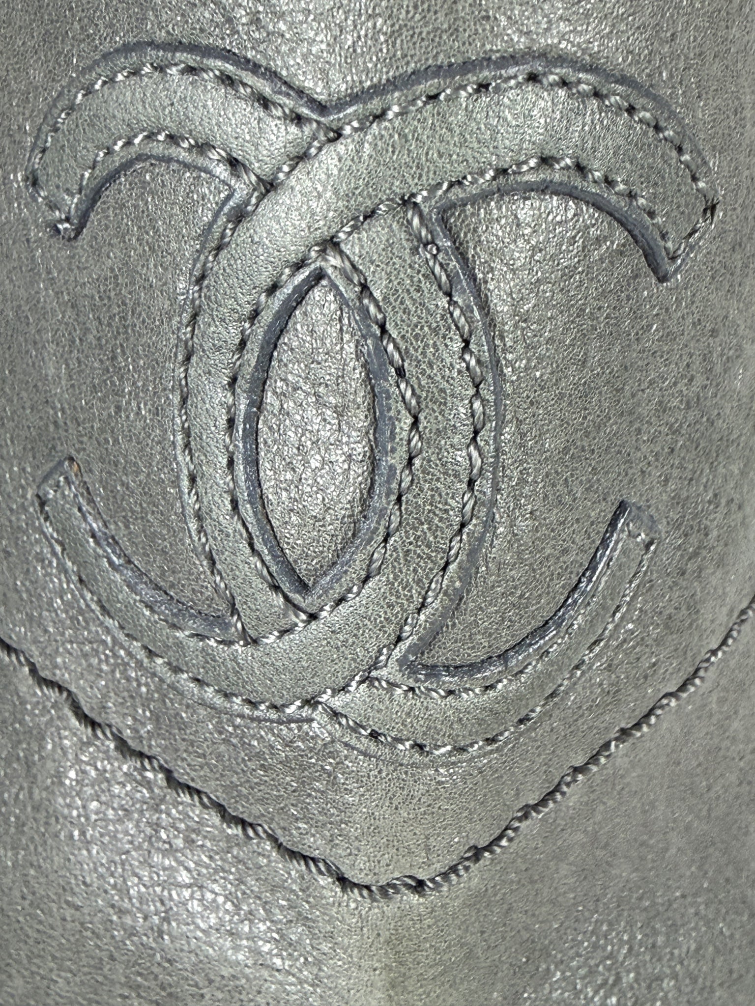 Chanel Interlocking CC Logo Gray Moto Boots