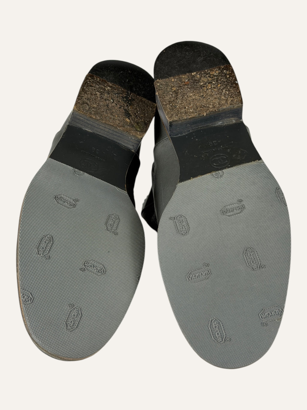 Chanel Interlocking CC Logo Gray Moto Boots