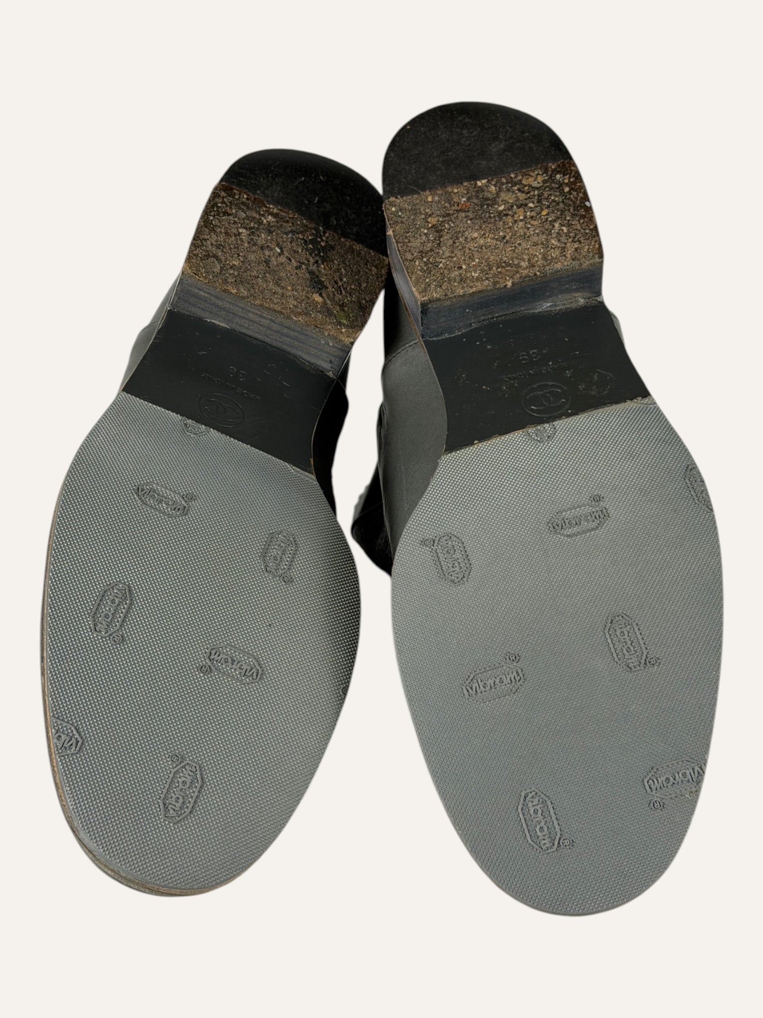 Chanel Interlocking CC Logo Gray Moto Boots