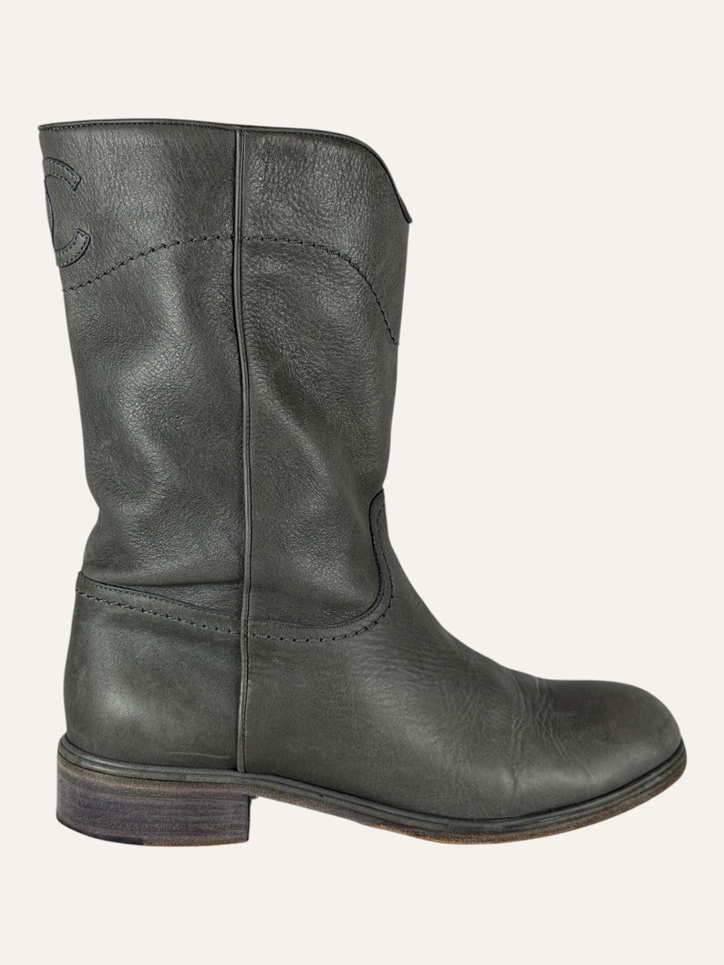 Chanel Interlocking CC Logo Gray Moto Boots