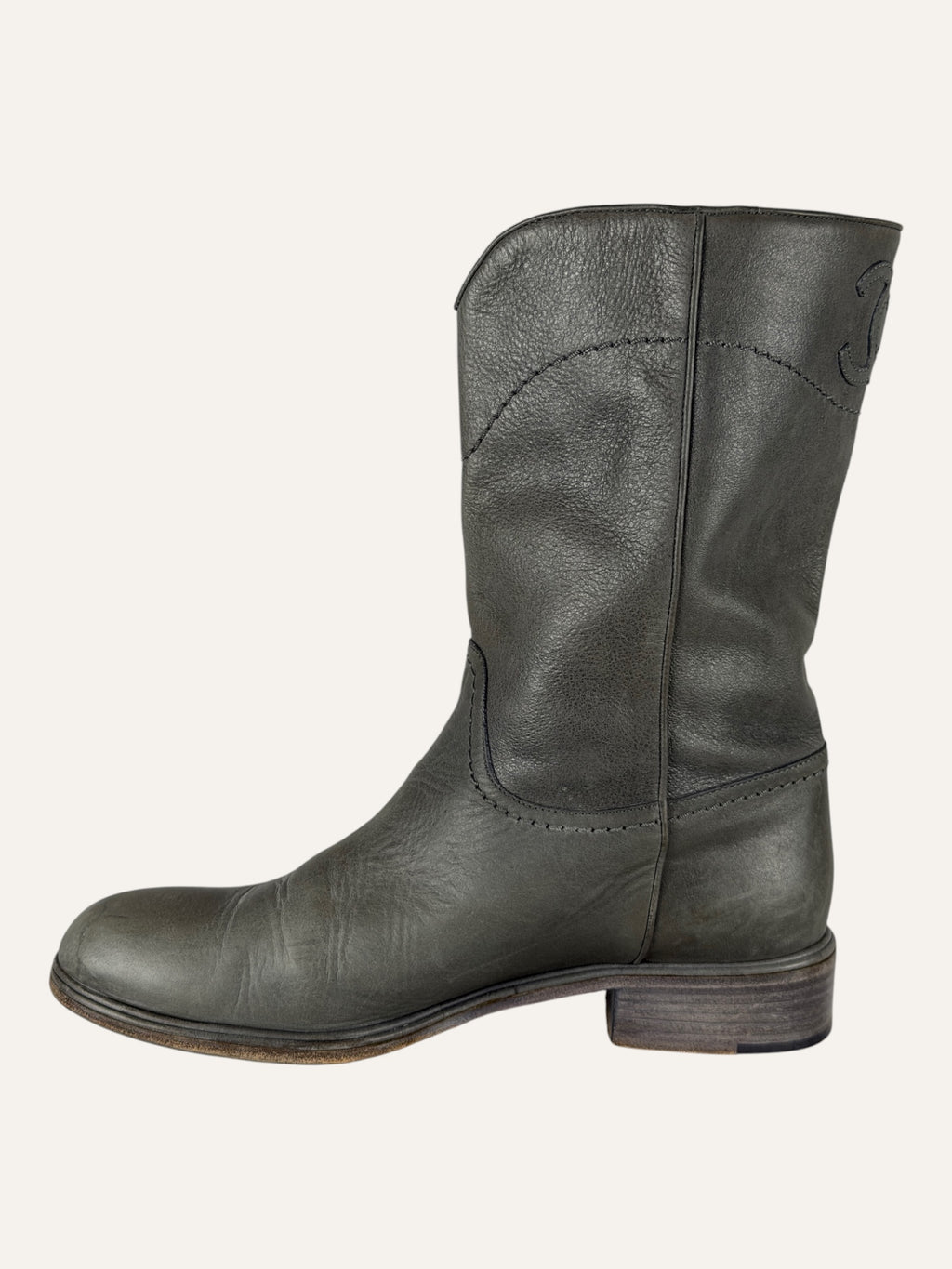 Chanel Interlocking CC Logo Gray Moto Boots
