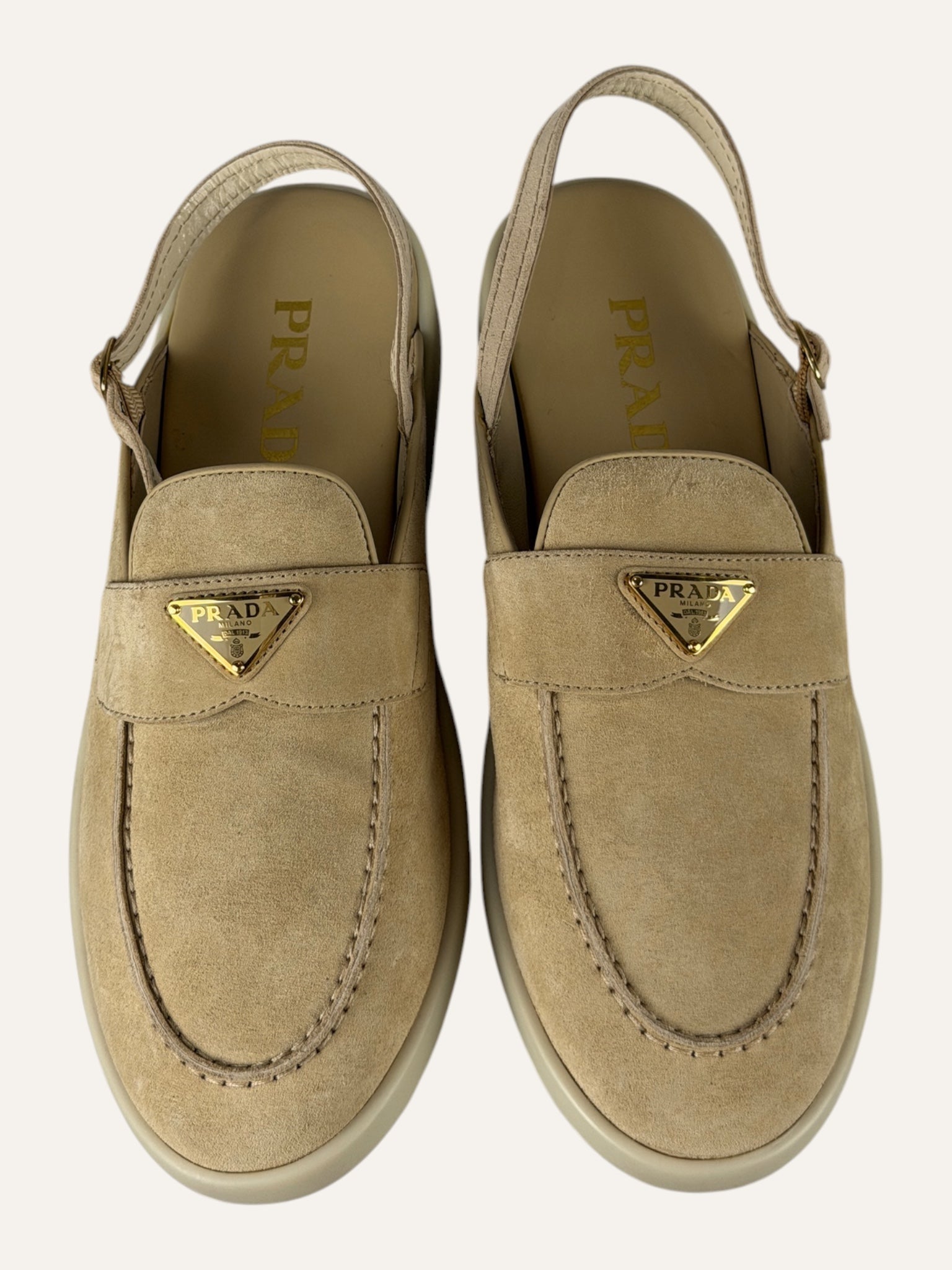 Prada Ecru Suede Mules
