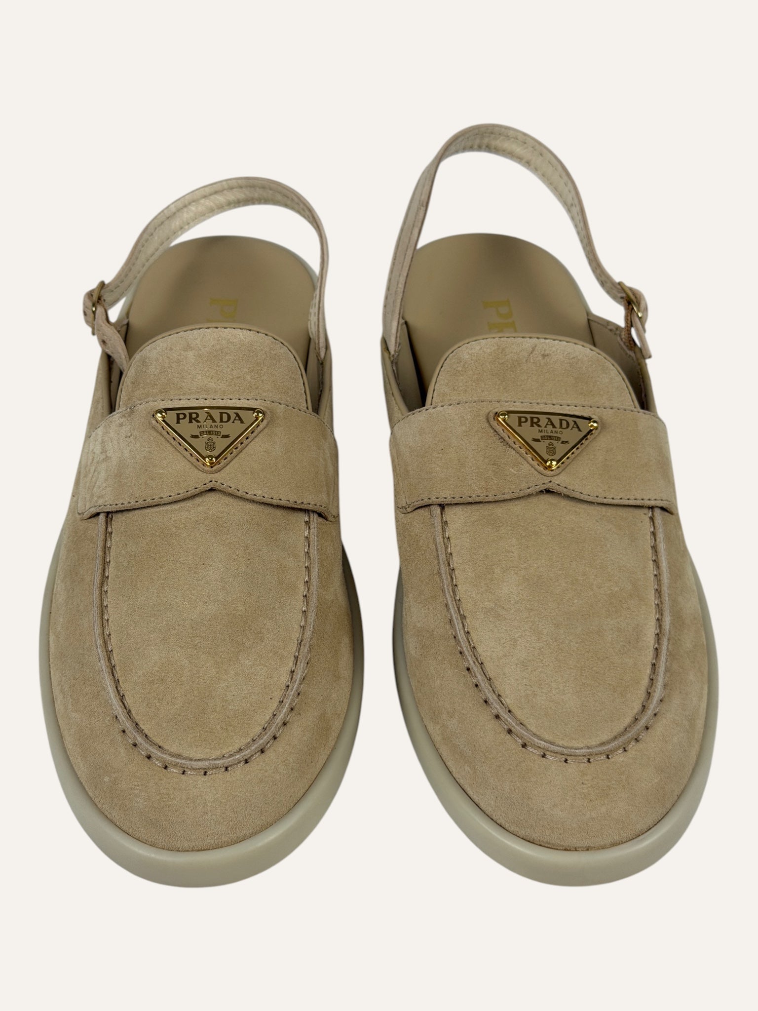 Prada Ecru Suede Mules