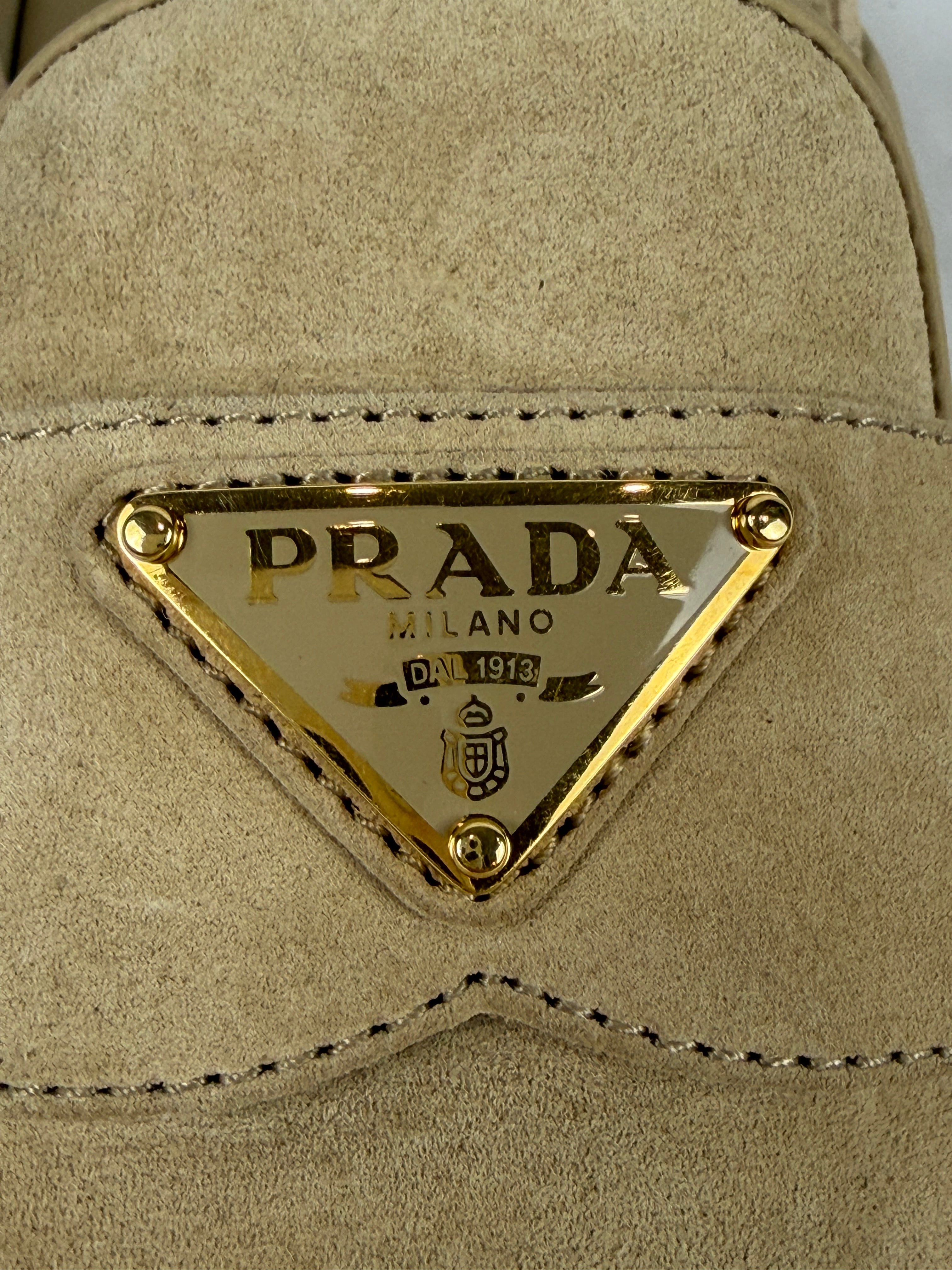 Prada Ecru Suede Mules