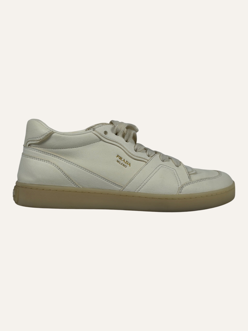 Prada Logo-Print Leather Sneakers Off White