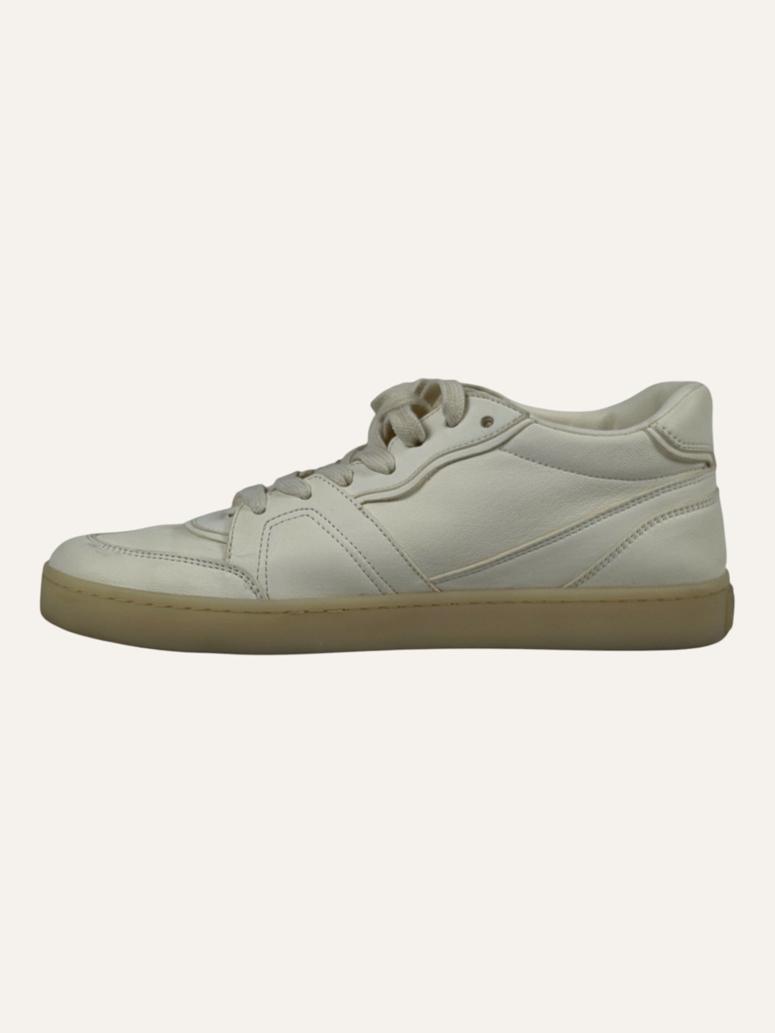 Prada Logo-Print Leather Sneakers Off White