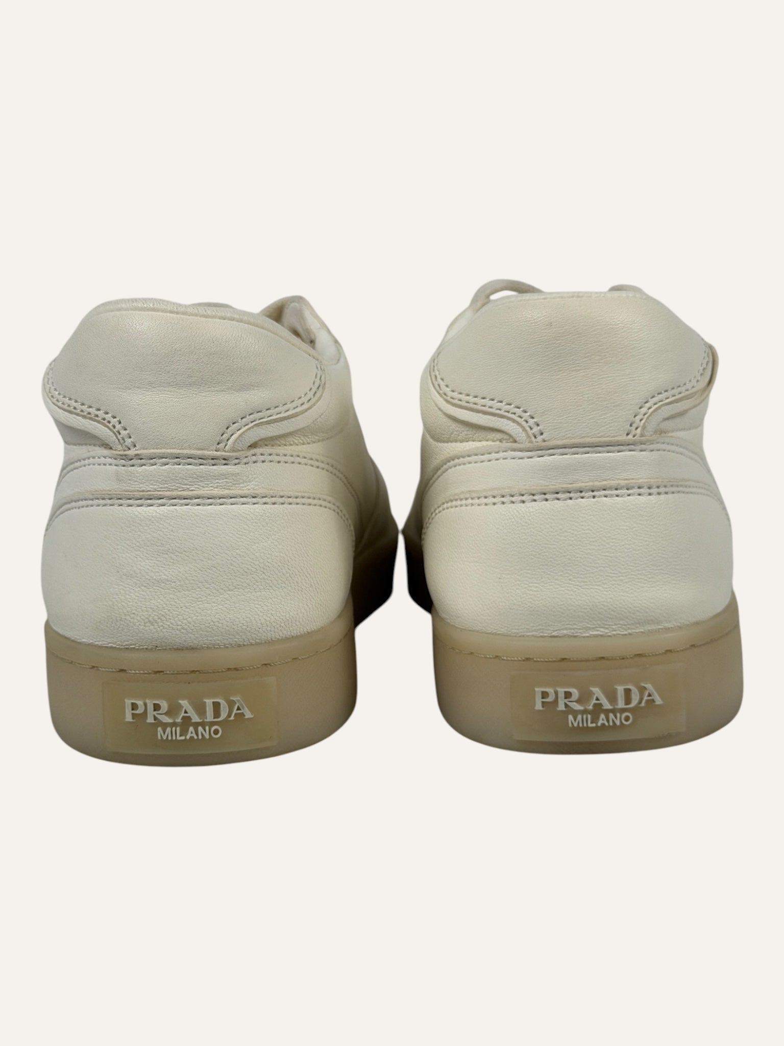 Prada Logo-Print Leather Sneakers Off White