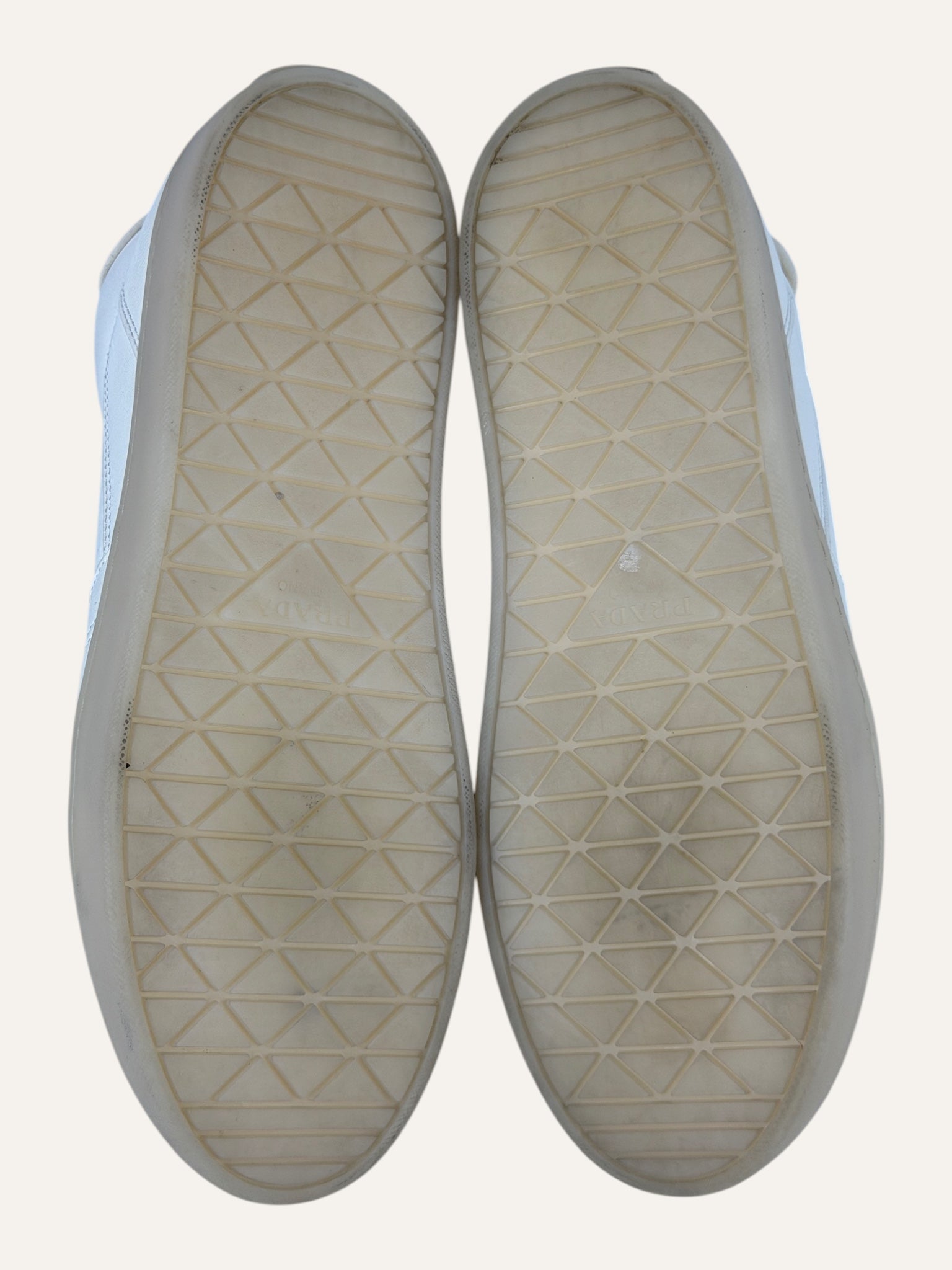 Prada Logo-Print Leather Sneakers Off White