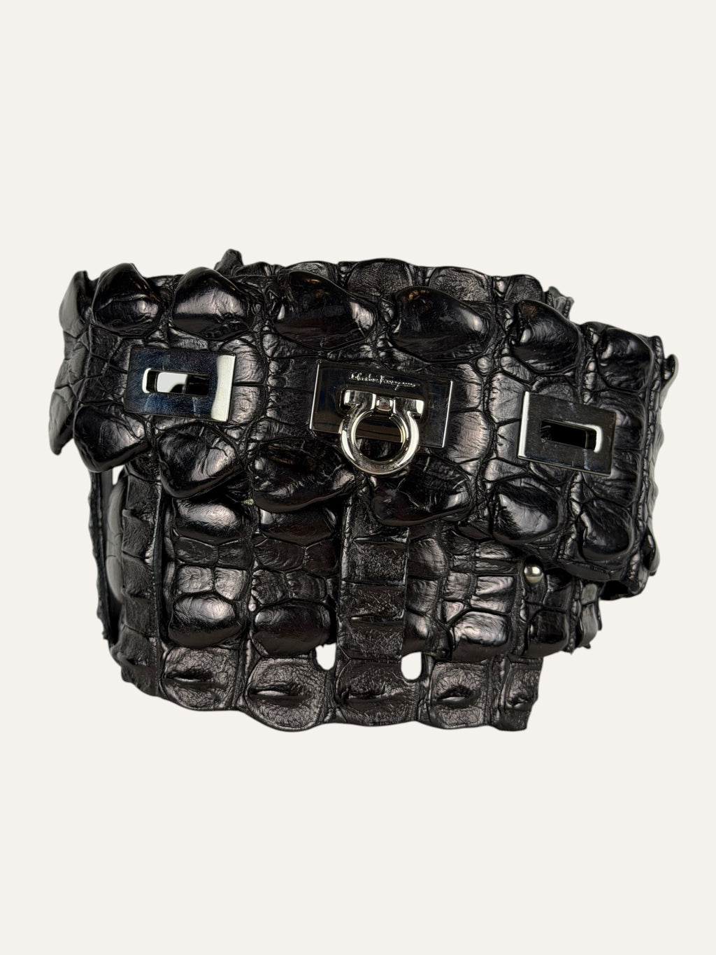 Salvatore Ferragamo Turnlock Brown Croc Belt