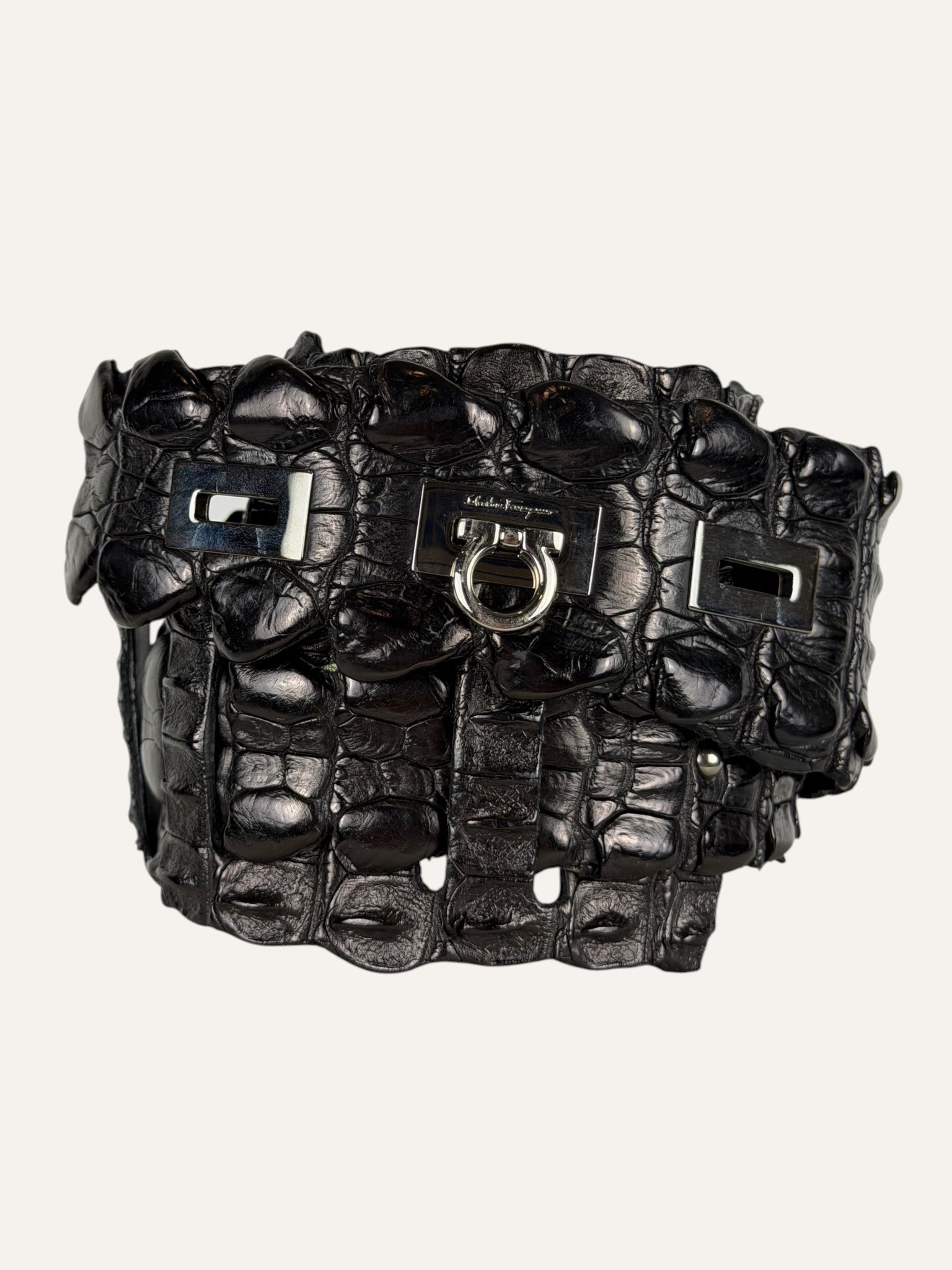 Salvatore Ferragamo Turnlock Brown Croc Belt