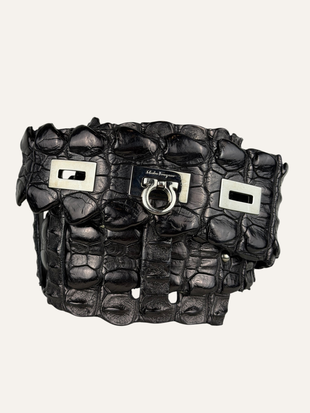Salvatore Ferragamo Turnlock Brown Croc Belt