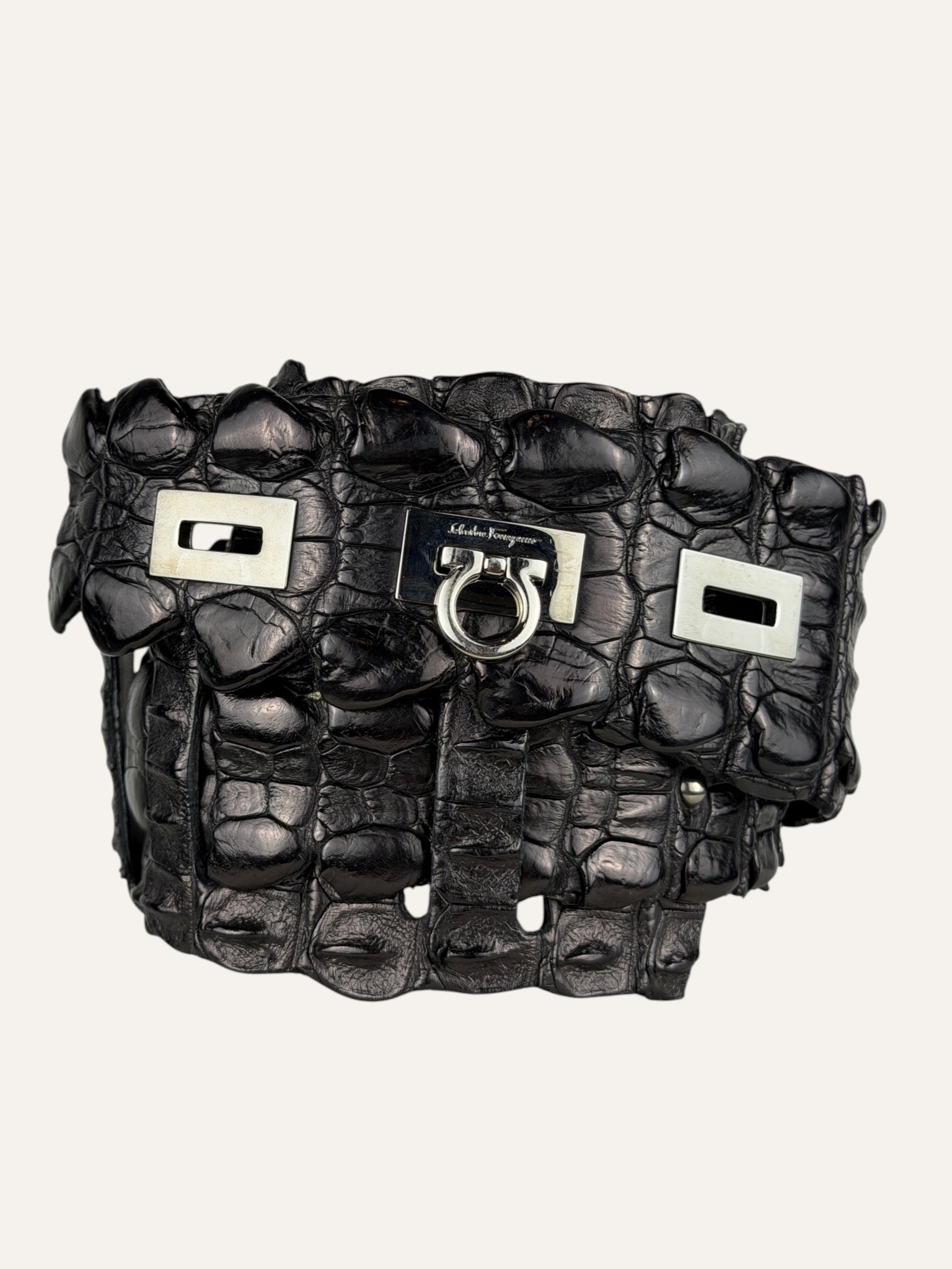 Salvatore Ferragamo Turnlock Brown Croc Belt