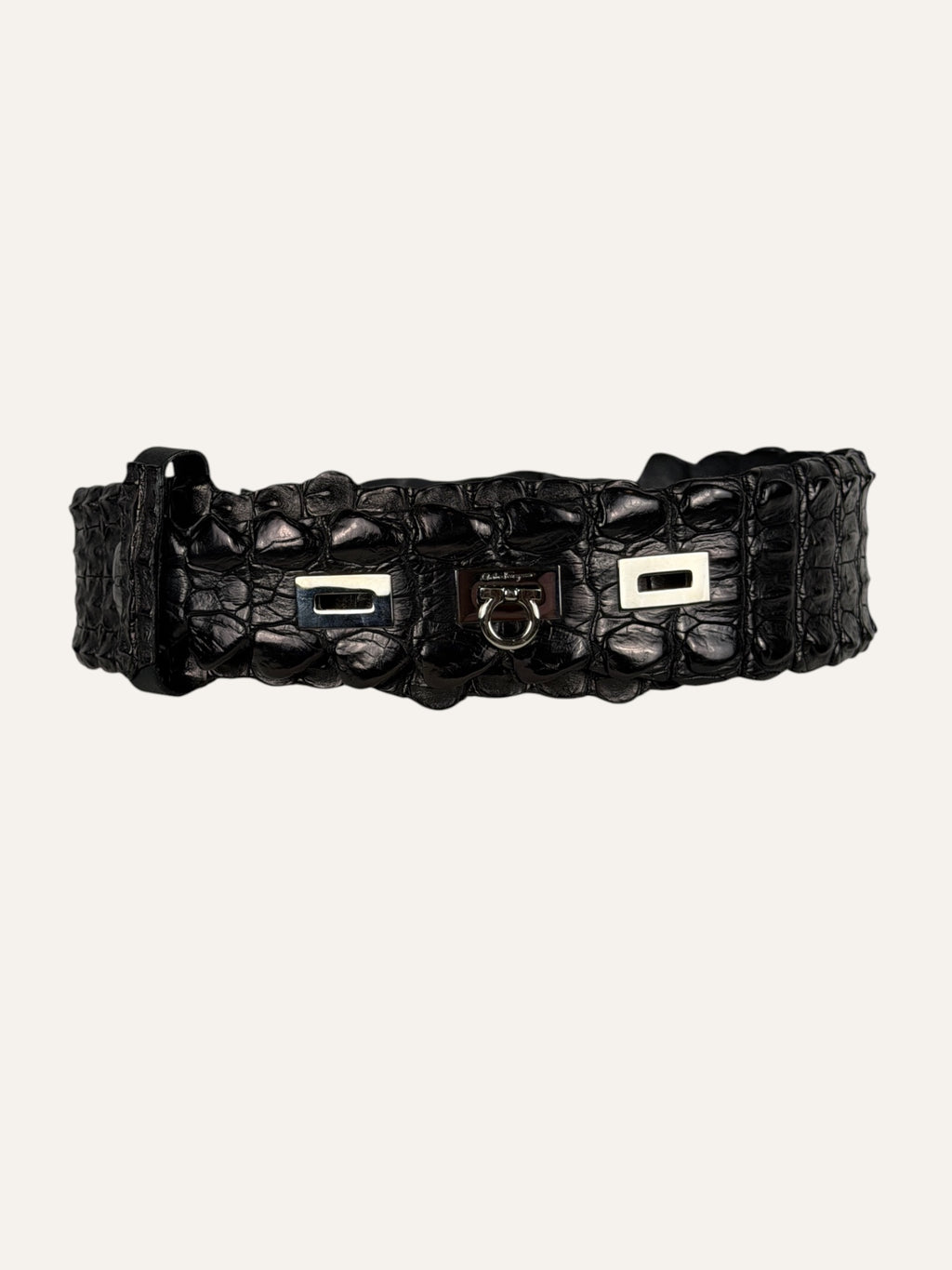 Salvatore Ferragamo Turnlock Brown Croc Belt