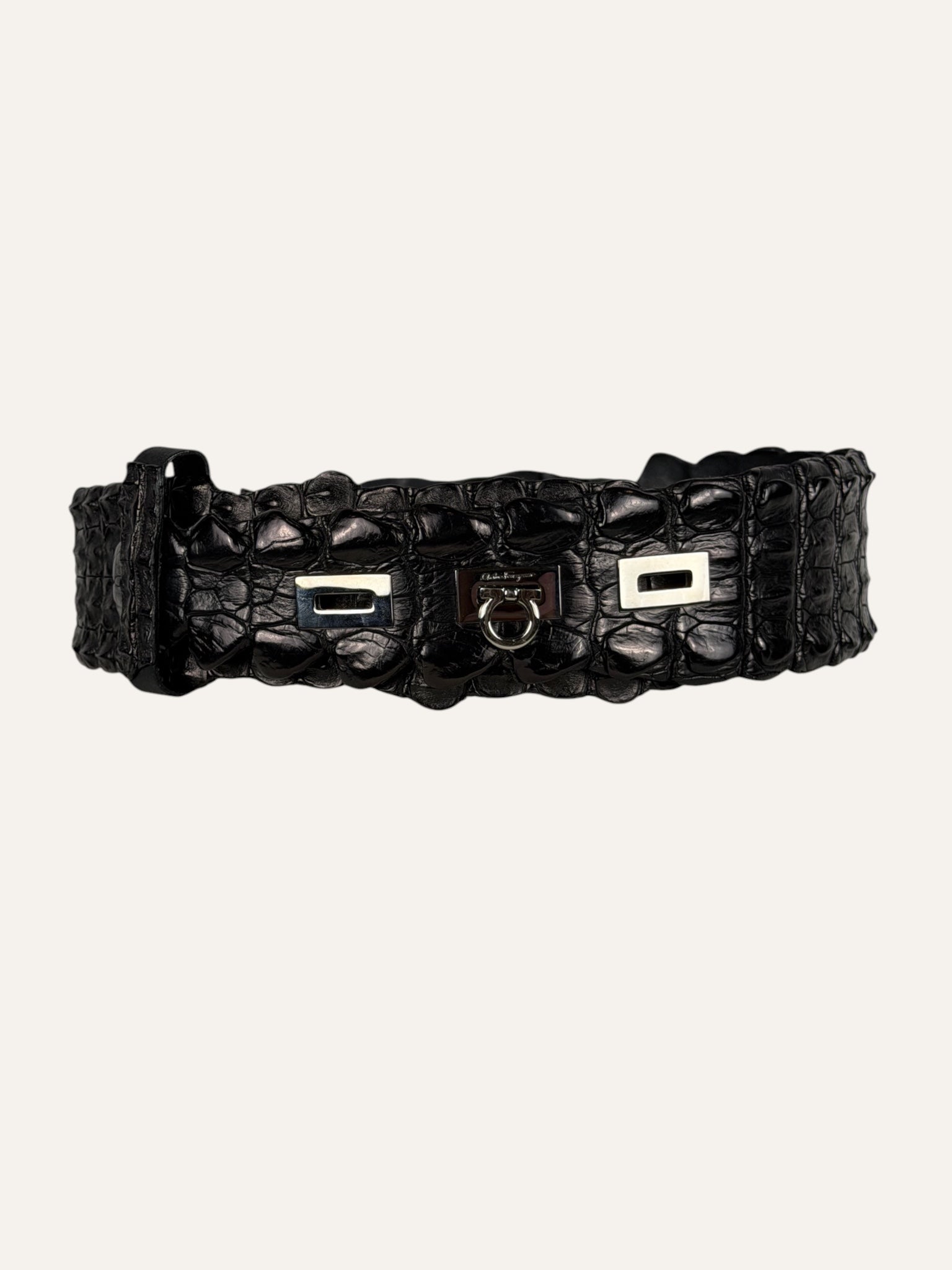Salvatore Ferragamo Turnlock Brown Croc Belt