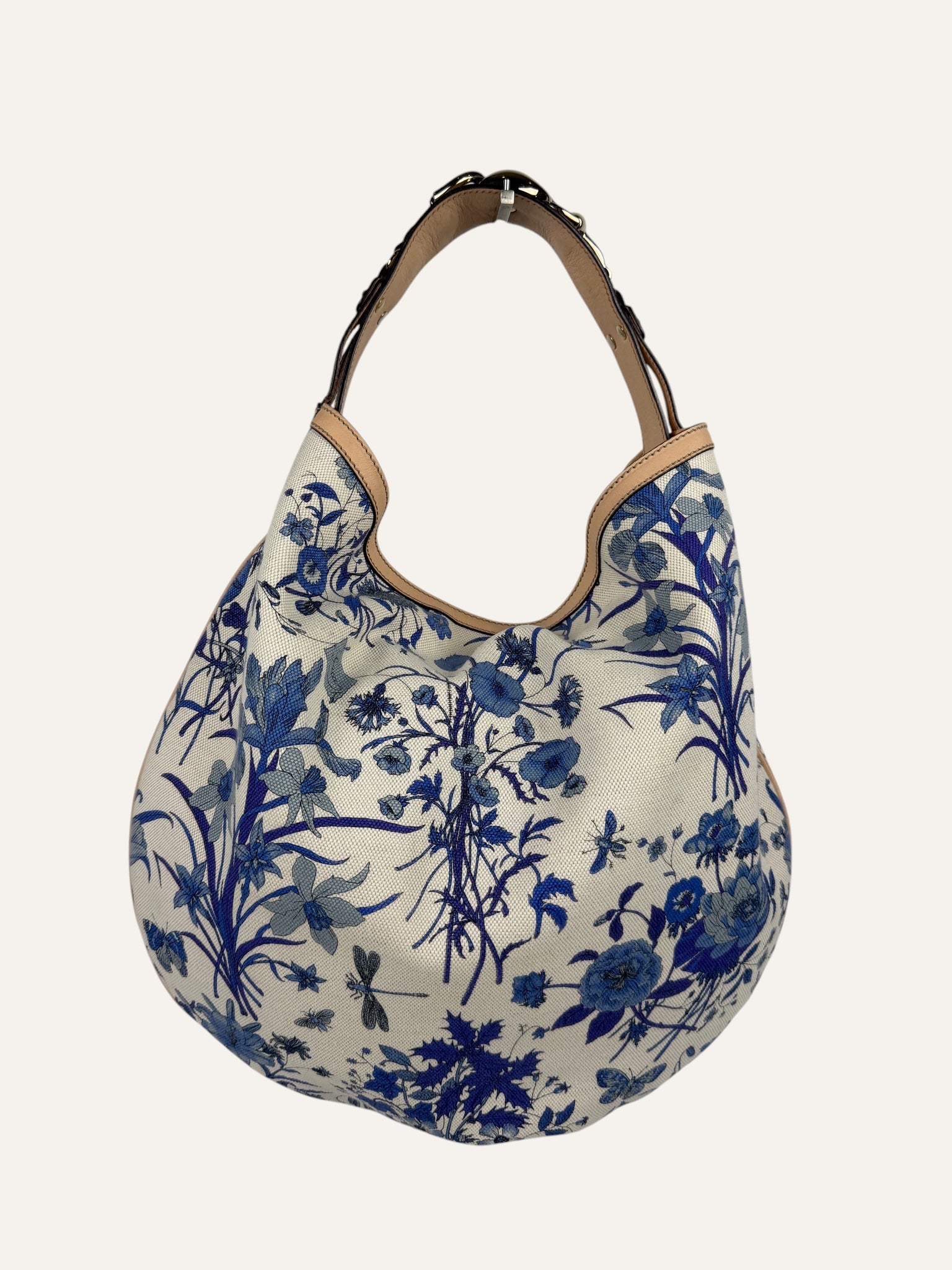 Gucci Flora Canvas Wave Horsebit Hobo Bag
