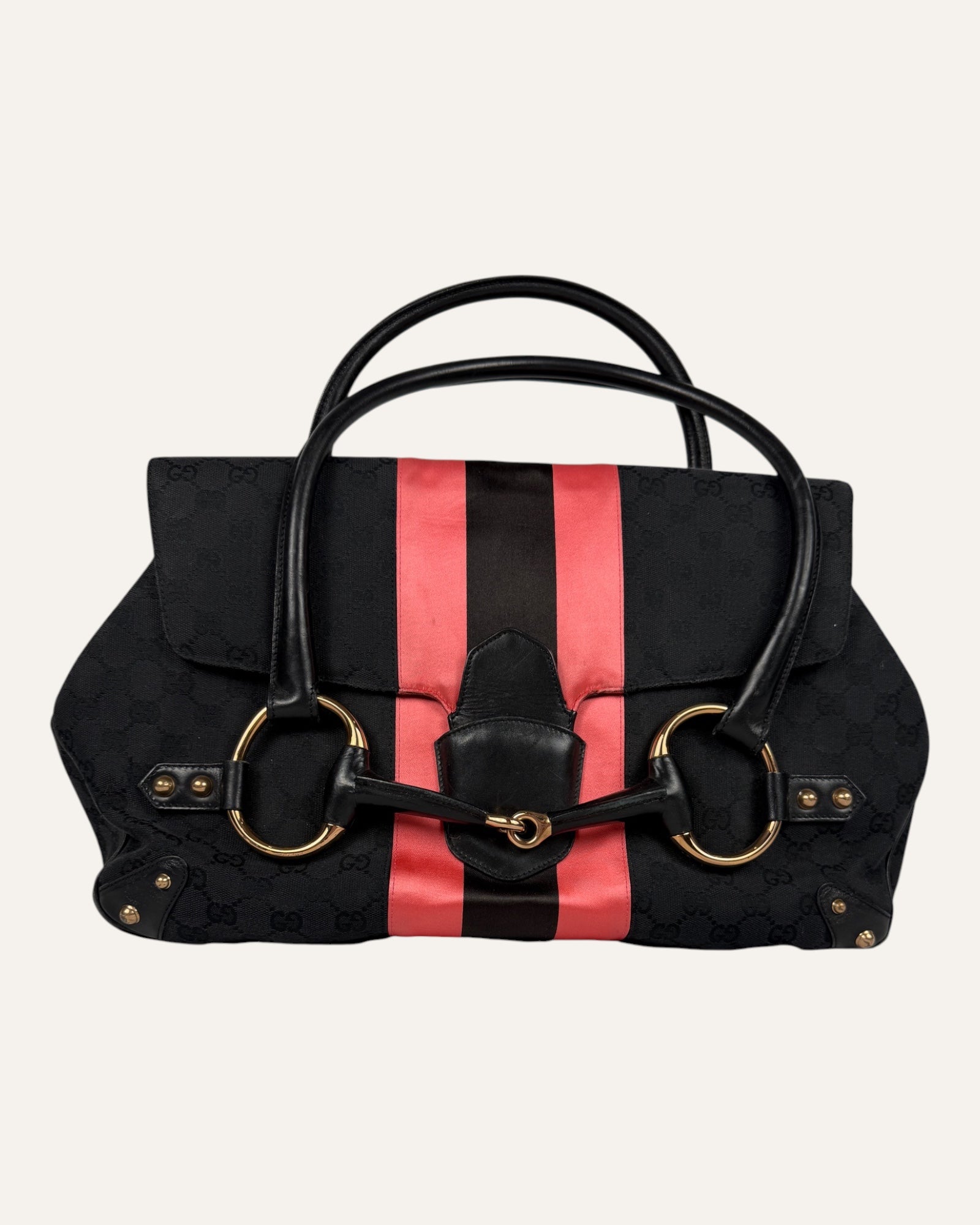 Gucci Tom Ford Horsebit Satin Stripe GG Canvas Bag 2004
