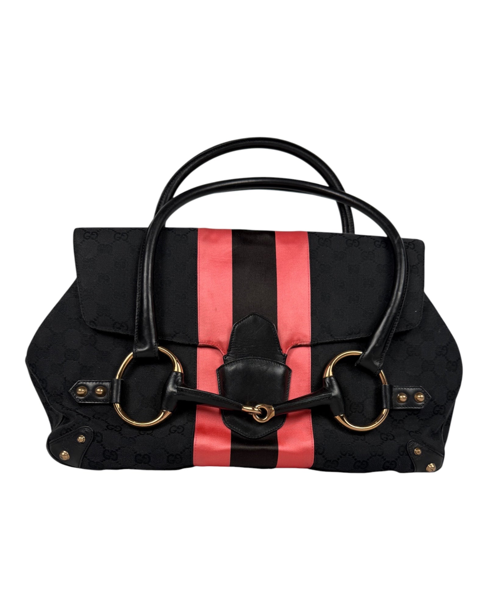 Gucci Tom Ford Horsebit Satin Stripe GG Canvas Bag 2004