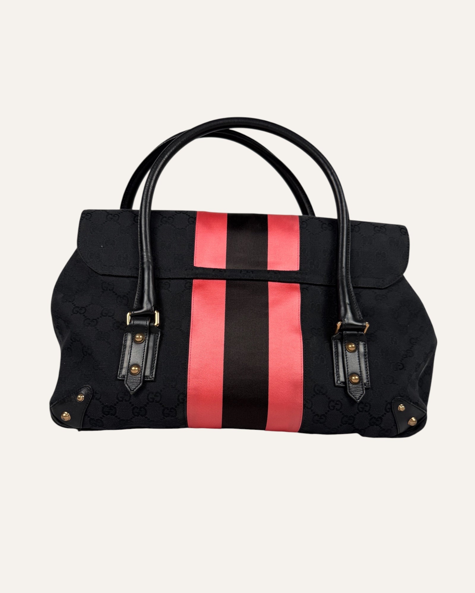 Gucci Tom Ford Horsebit Satin Stripe GG Canvas Bag 2004
