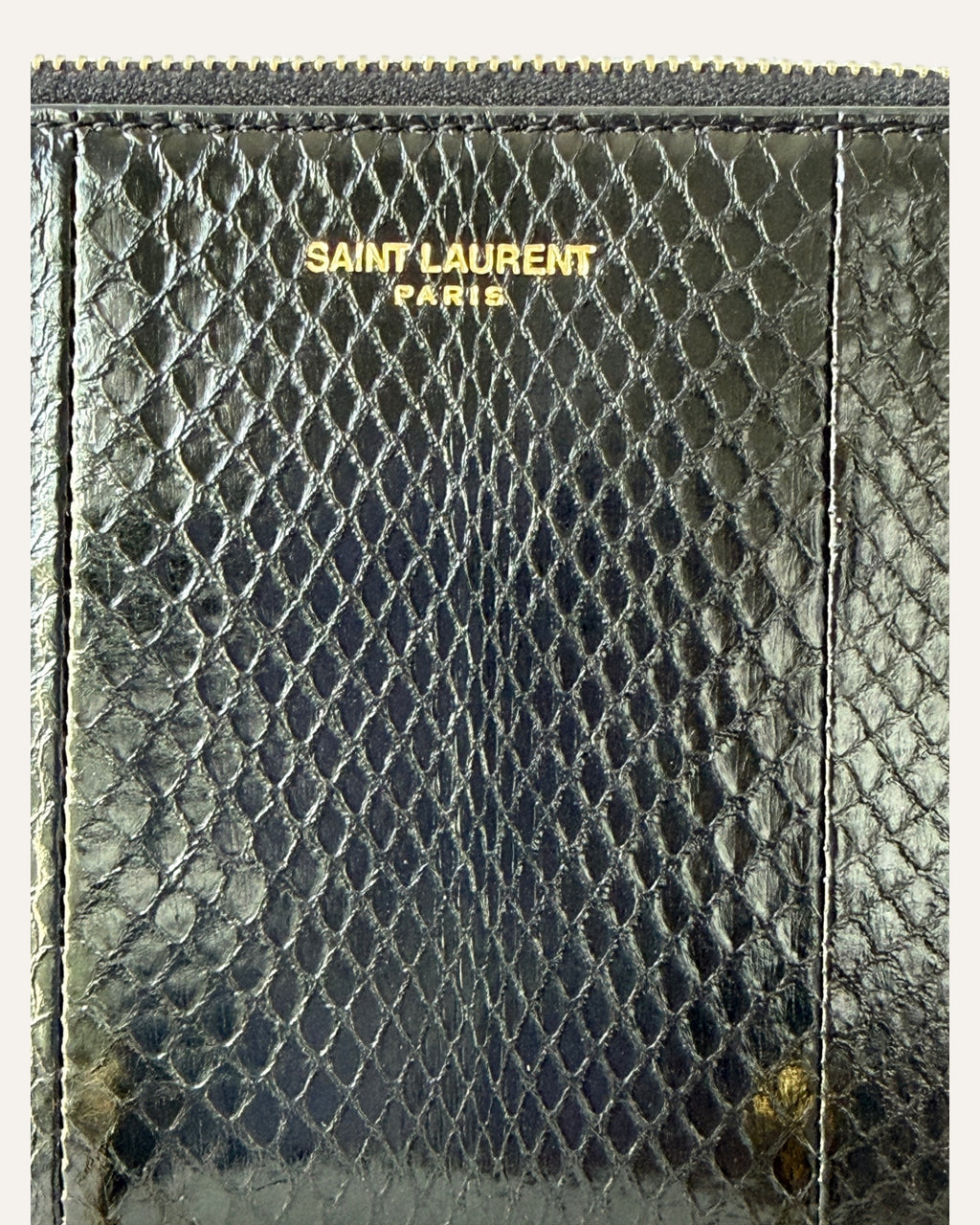 Saint Laurent Black Watersnake Chain Pouch Gold Hardware