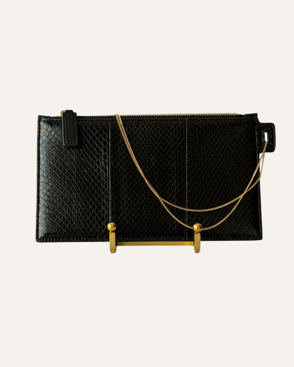 Saint Laurent Black Watersnake Chain Pouch Gold Hardware