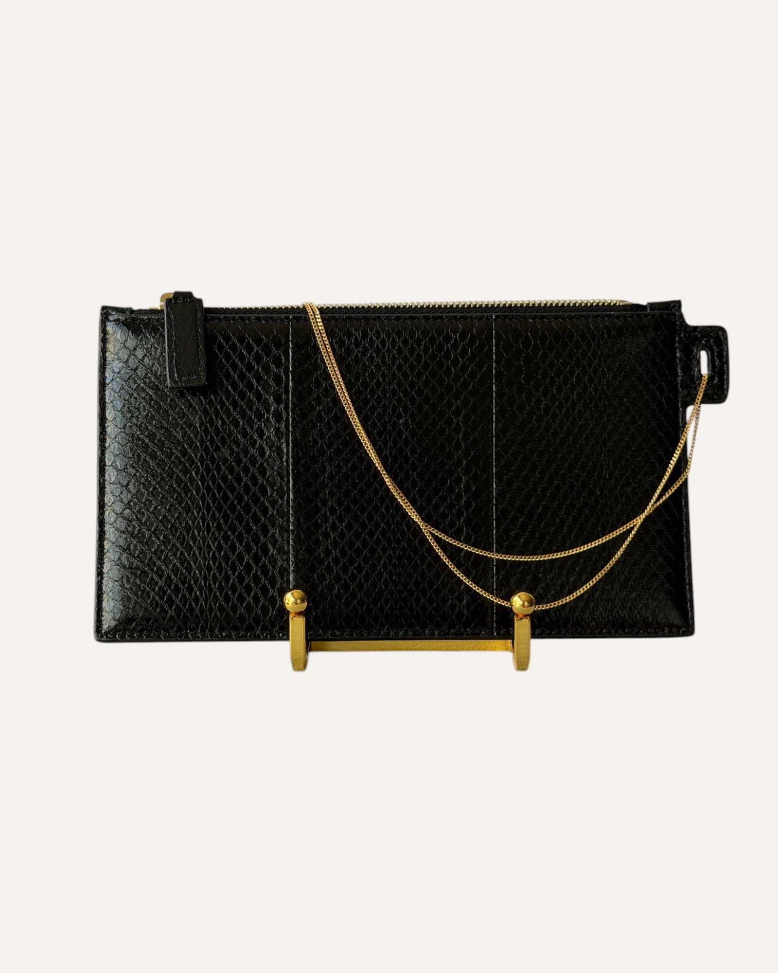 Saint Laurent Black Watersnake Chain Pouch Gold Hardware